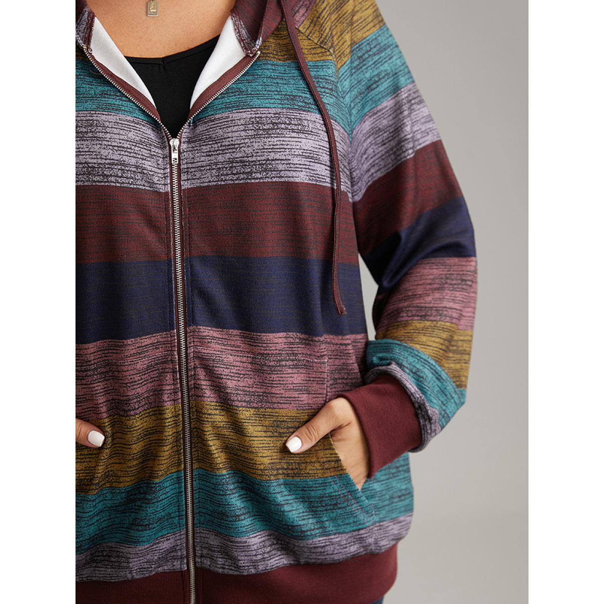Plus Size Heather Colorblock Contrast Pocket Hooded Sweatshirt Women Multicolor Casual Rib Knit Hooded Everyday Sweatshirts BloomChic 22-24/3X Product Image