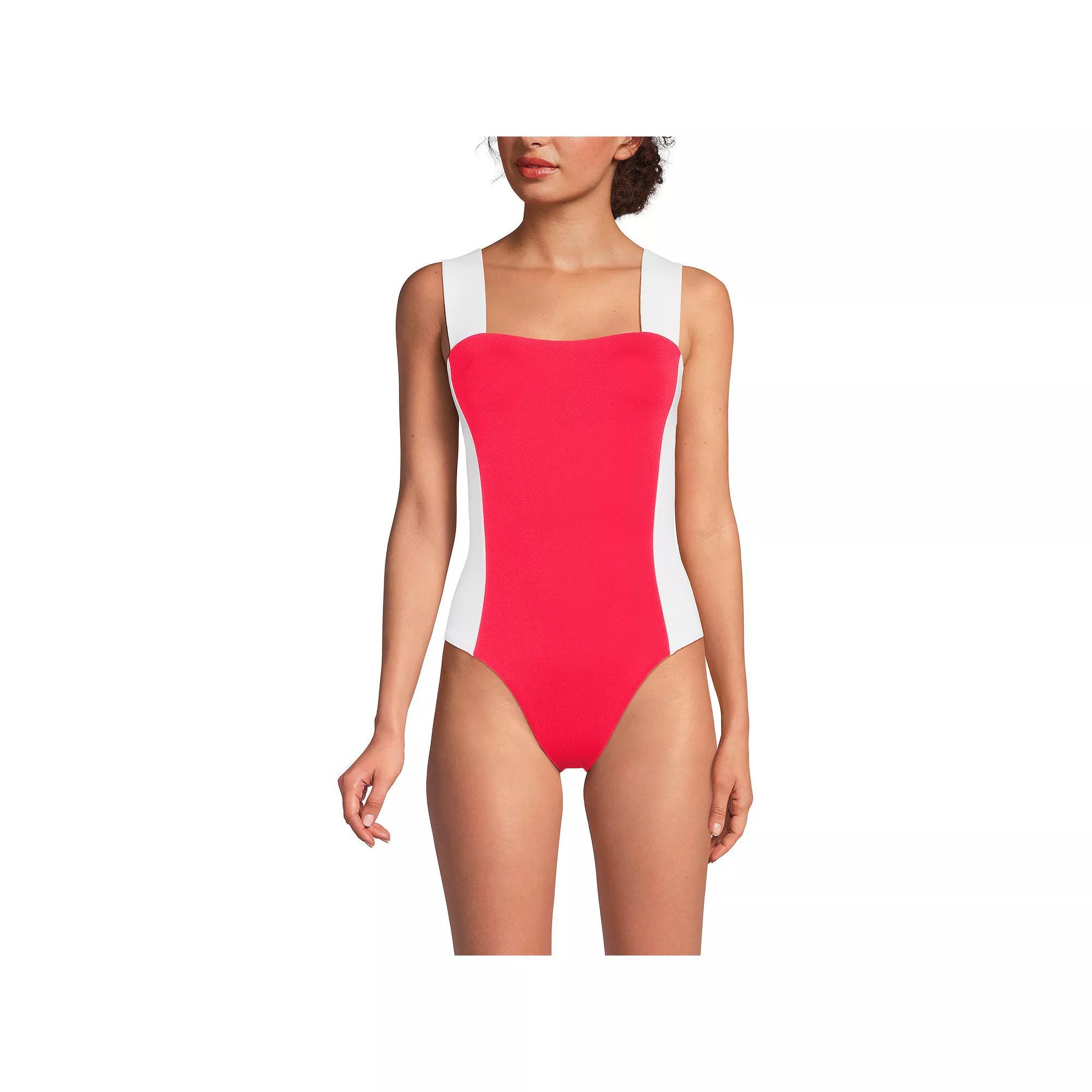 Women's Lands' End Square Neck High Leg One-Piece Swimsuit, Size: 16, Icy Mint White Product Image