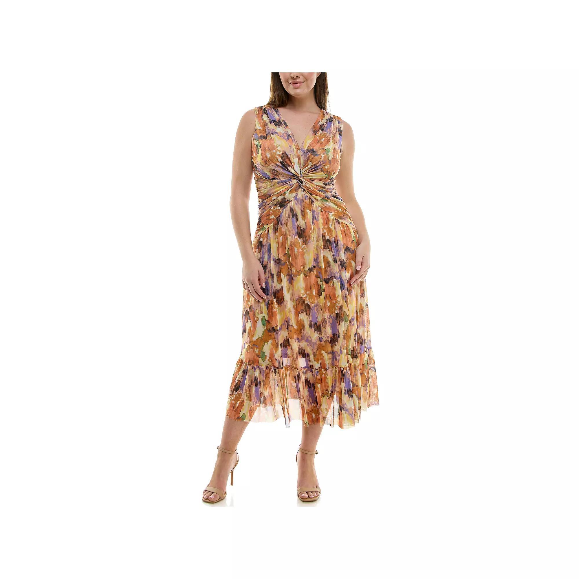 Women's Nicole Miller Twist-Front Printed Mesh Midi Dress, Size: 8, Purple Team Product Image