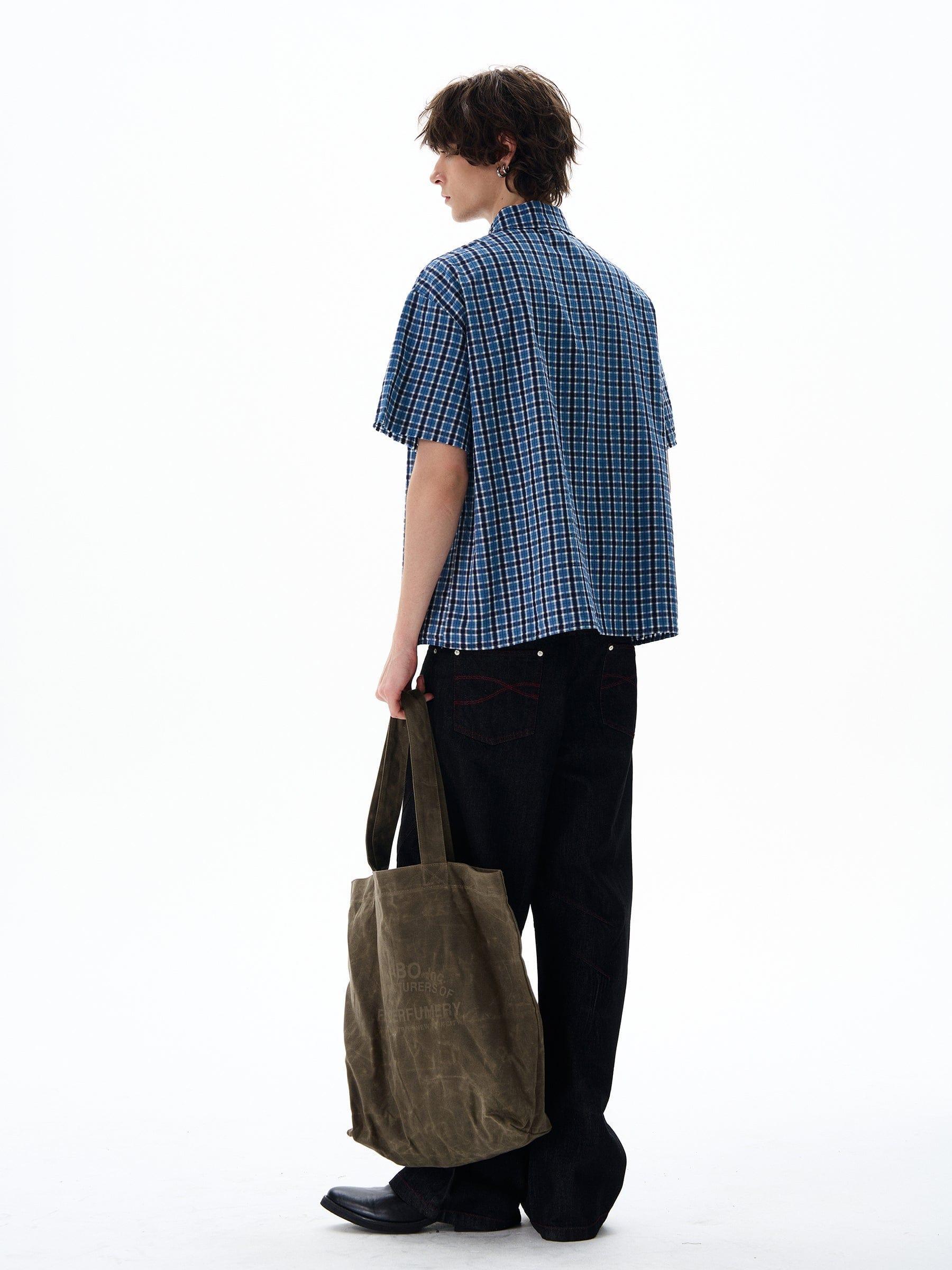 RT No. 12713 BLUE PLAID SHORT SLEEVE SHIRT Product Image