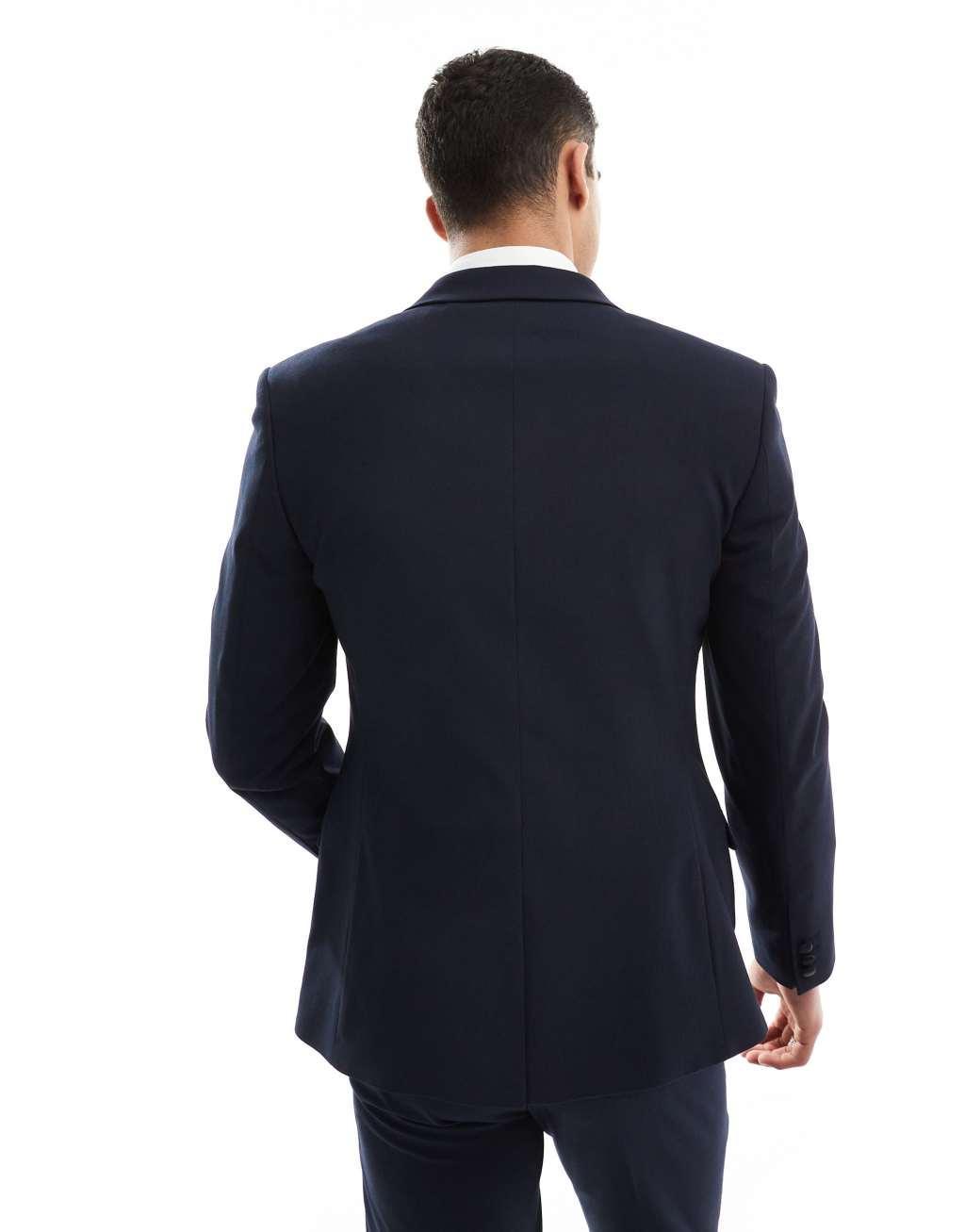 ASOS DESIGN double breasted skinny suit jacket in navy Product Image