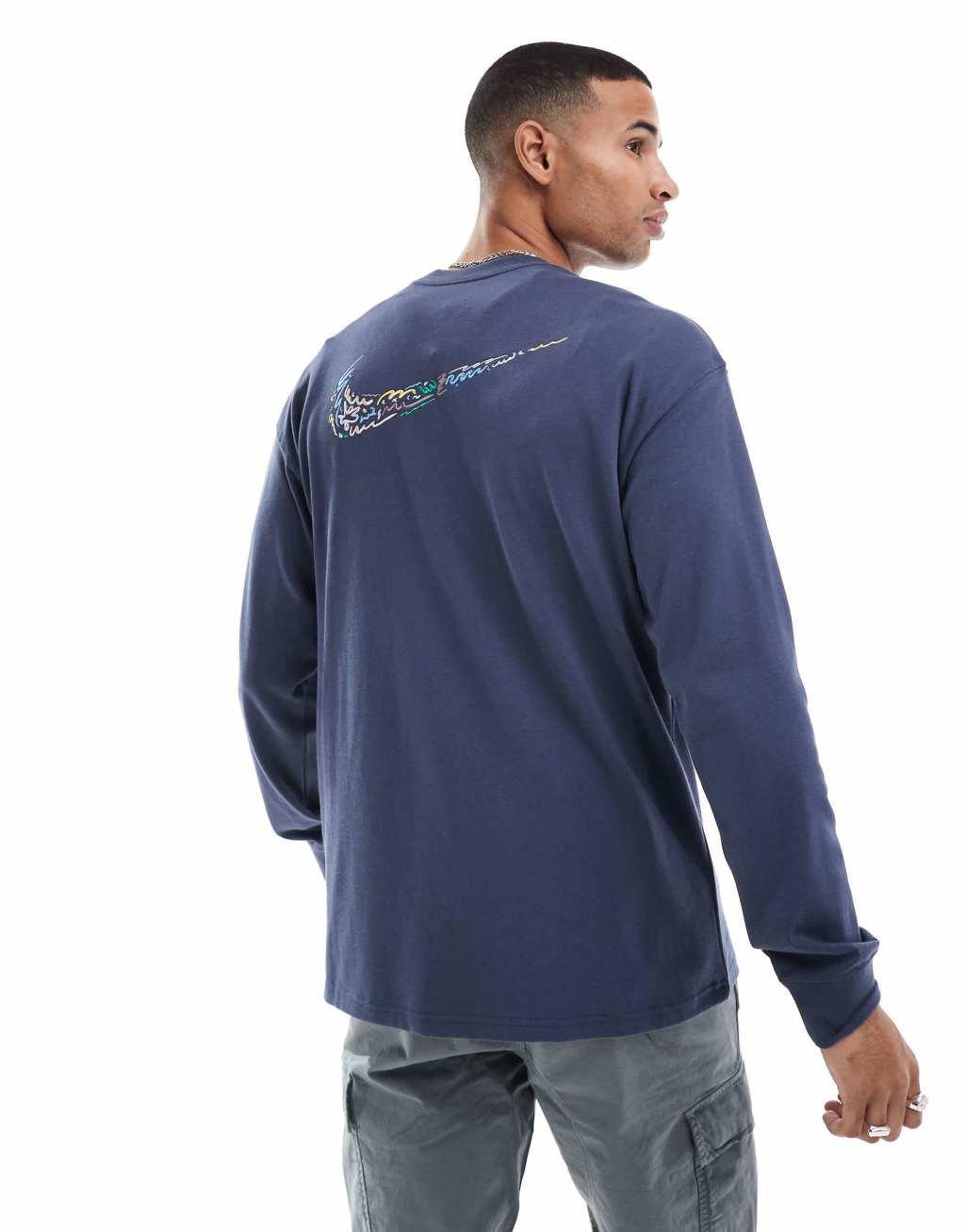 Nike Doodle Swoosh graphic longsleeve t-shirt in dark blue Product Image