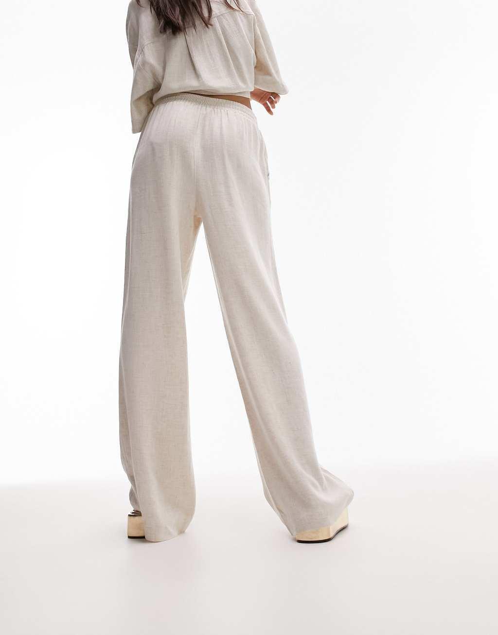 Topshop sand linen look wide leg relaxed pants Product Image