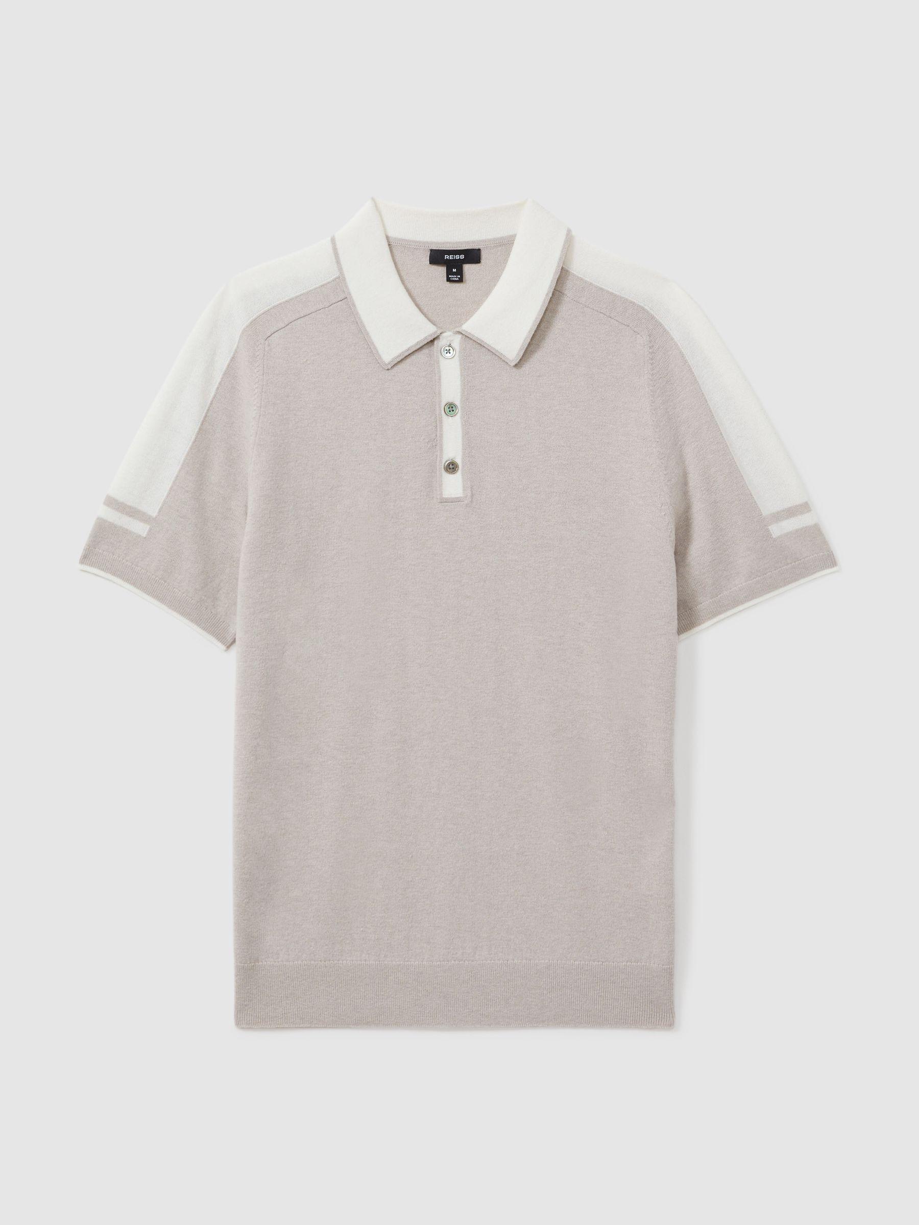 Wool-Cotton Contrast Polo Shirt in Oatmeal Off White Product Image