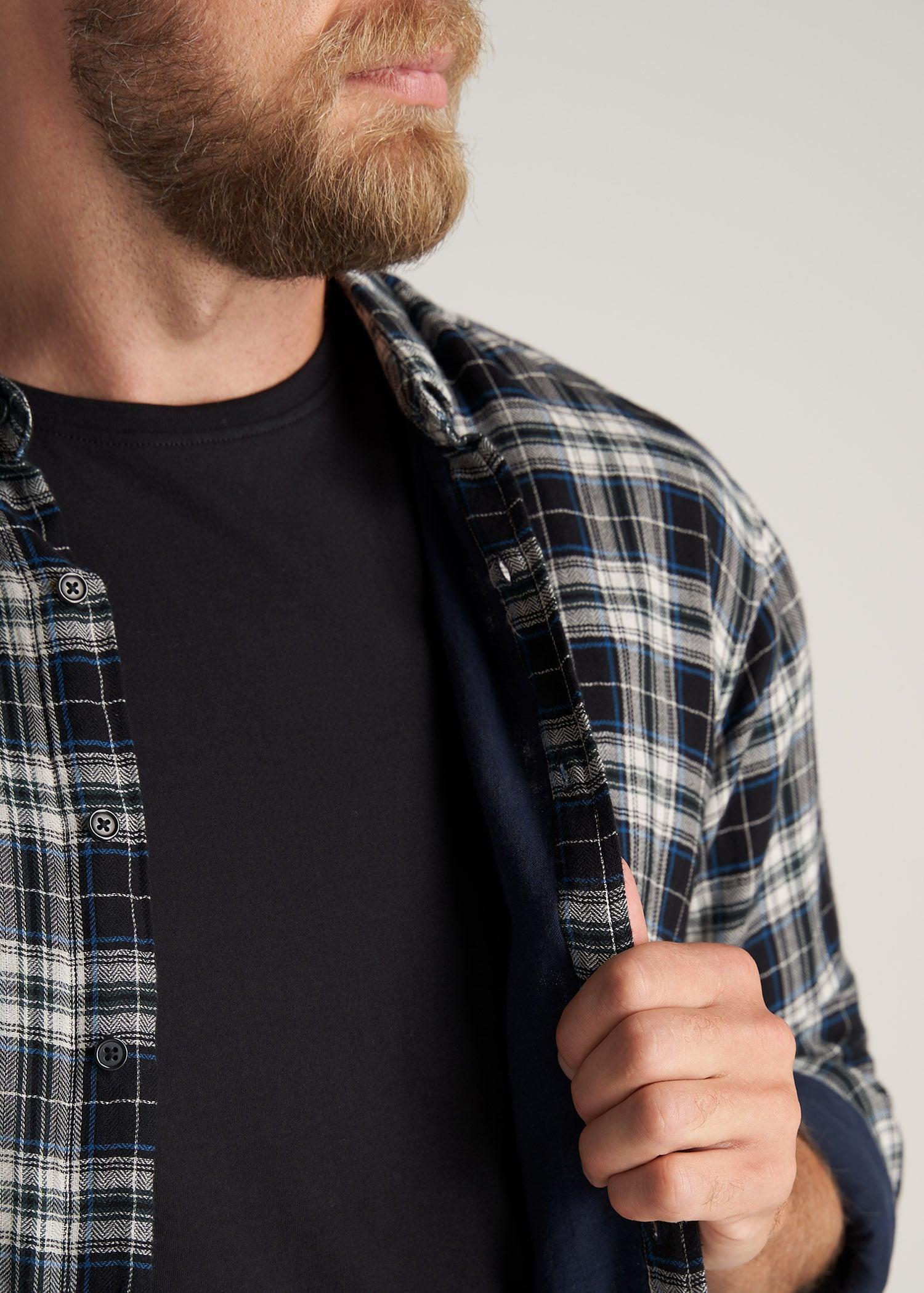 Double-Weave Button-Up Shirt for Tall Men in Black & Natural Product Image