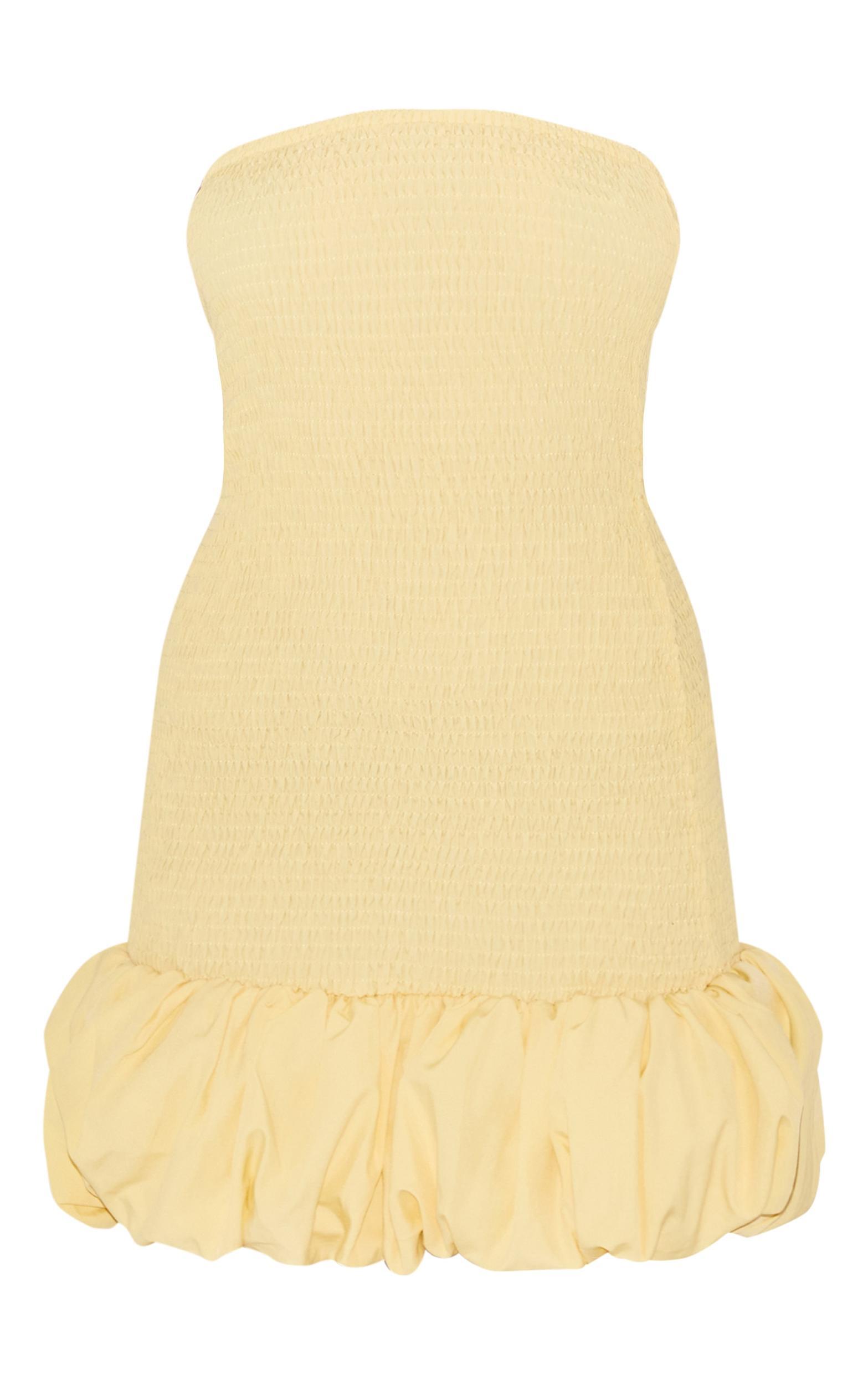 Lemon Shirred Bandeau Bodycon Dress Product Image