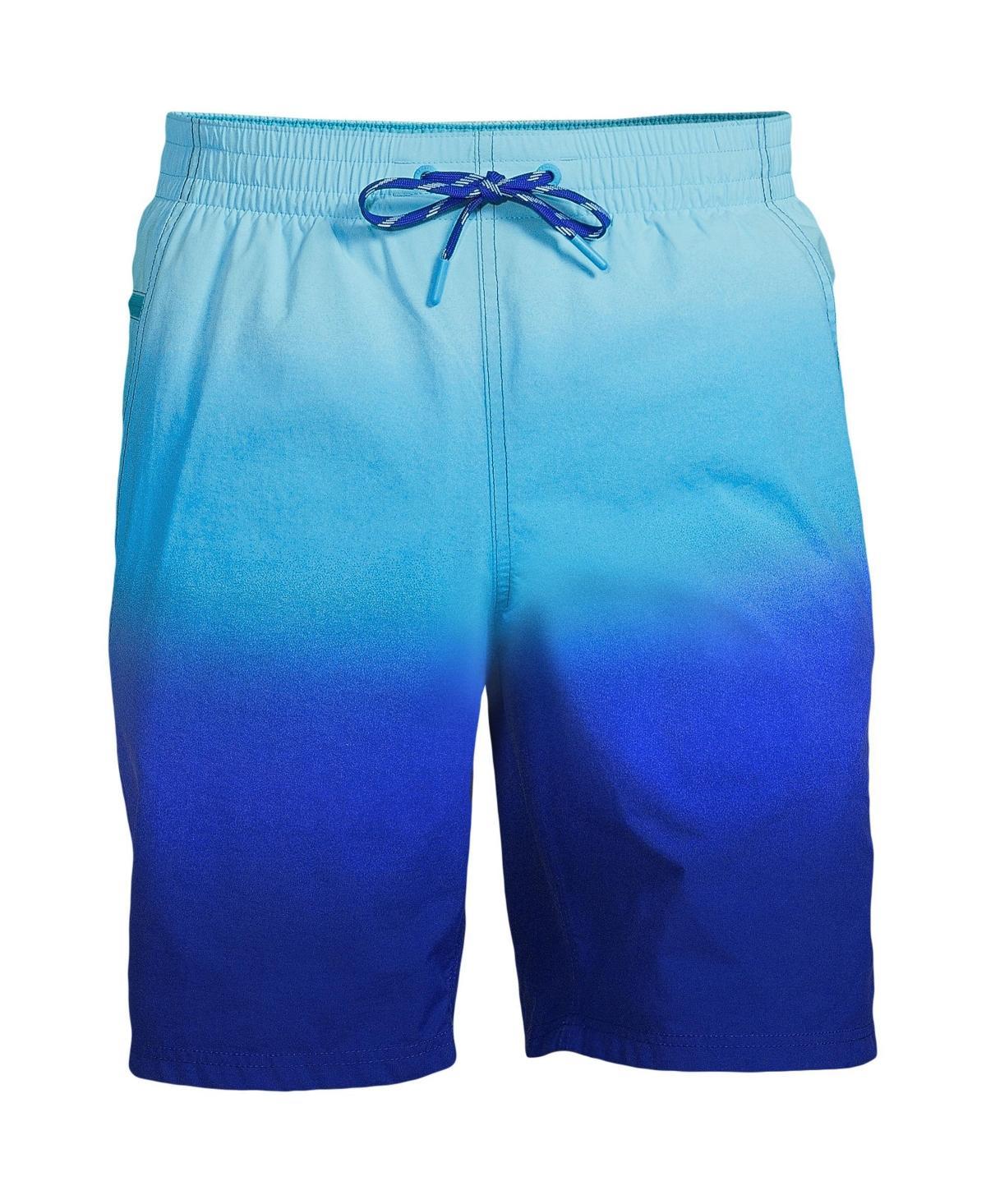 Mens Lands End 9 Swim Trunks Lime Green Colorblock Product Image