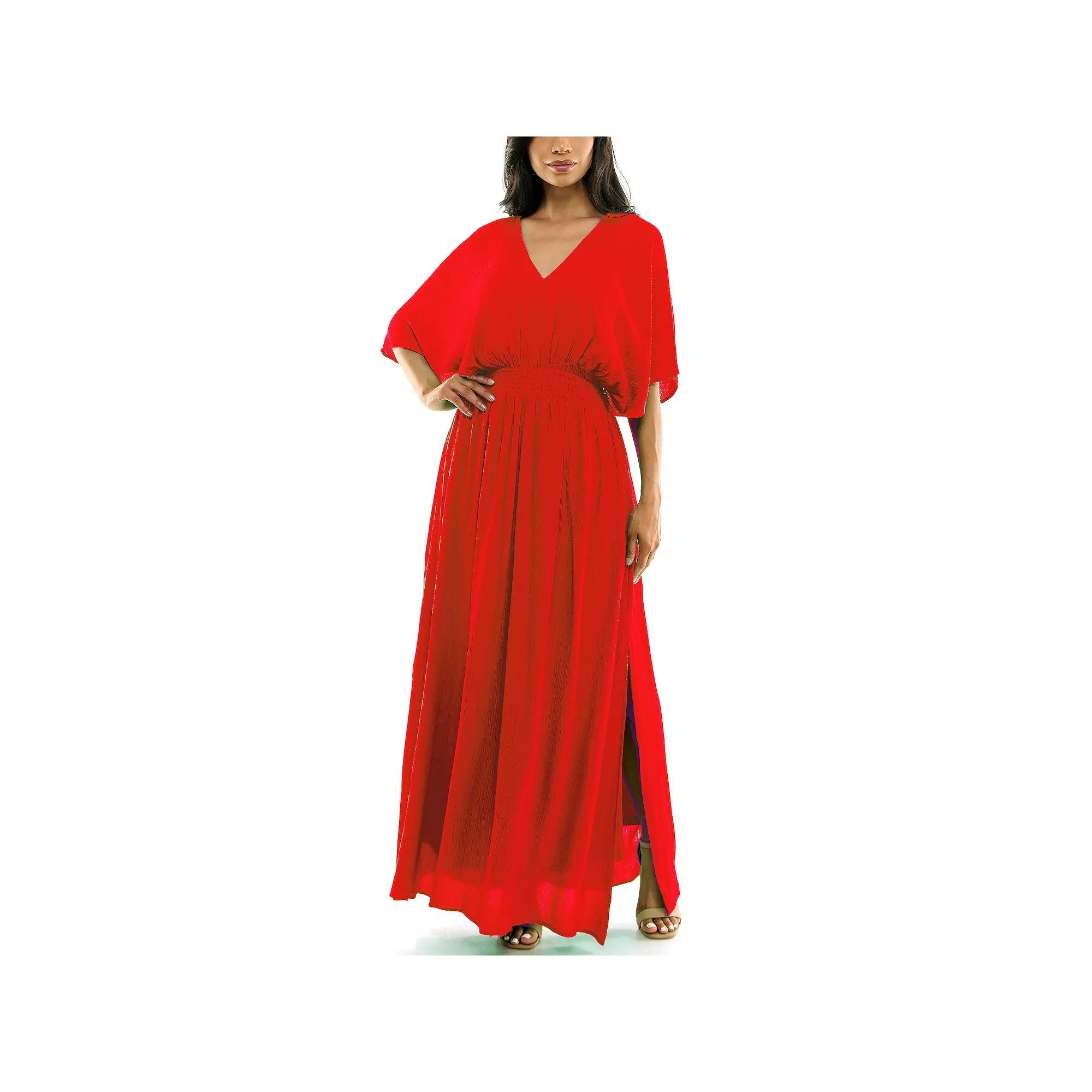 Women's Nina Leonard Smocked Maxi Dress, Size: Large, Bright Green Product Image