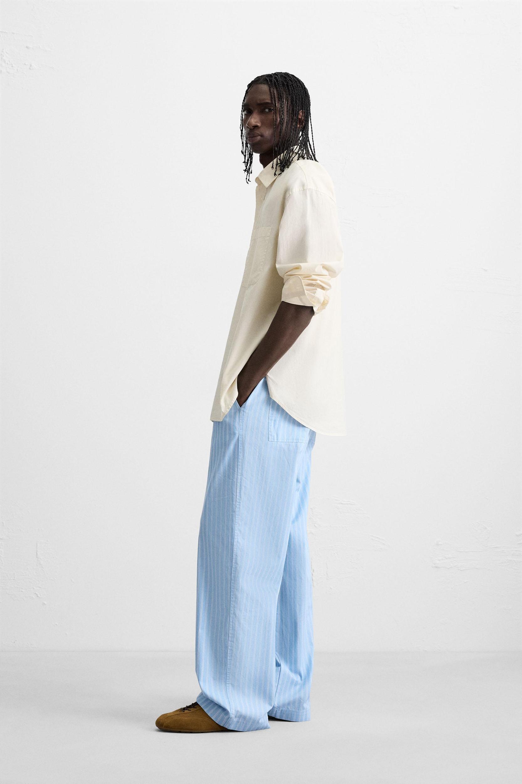 STRIPED TEXTURED PANTS Product Image