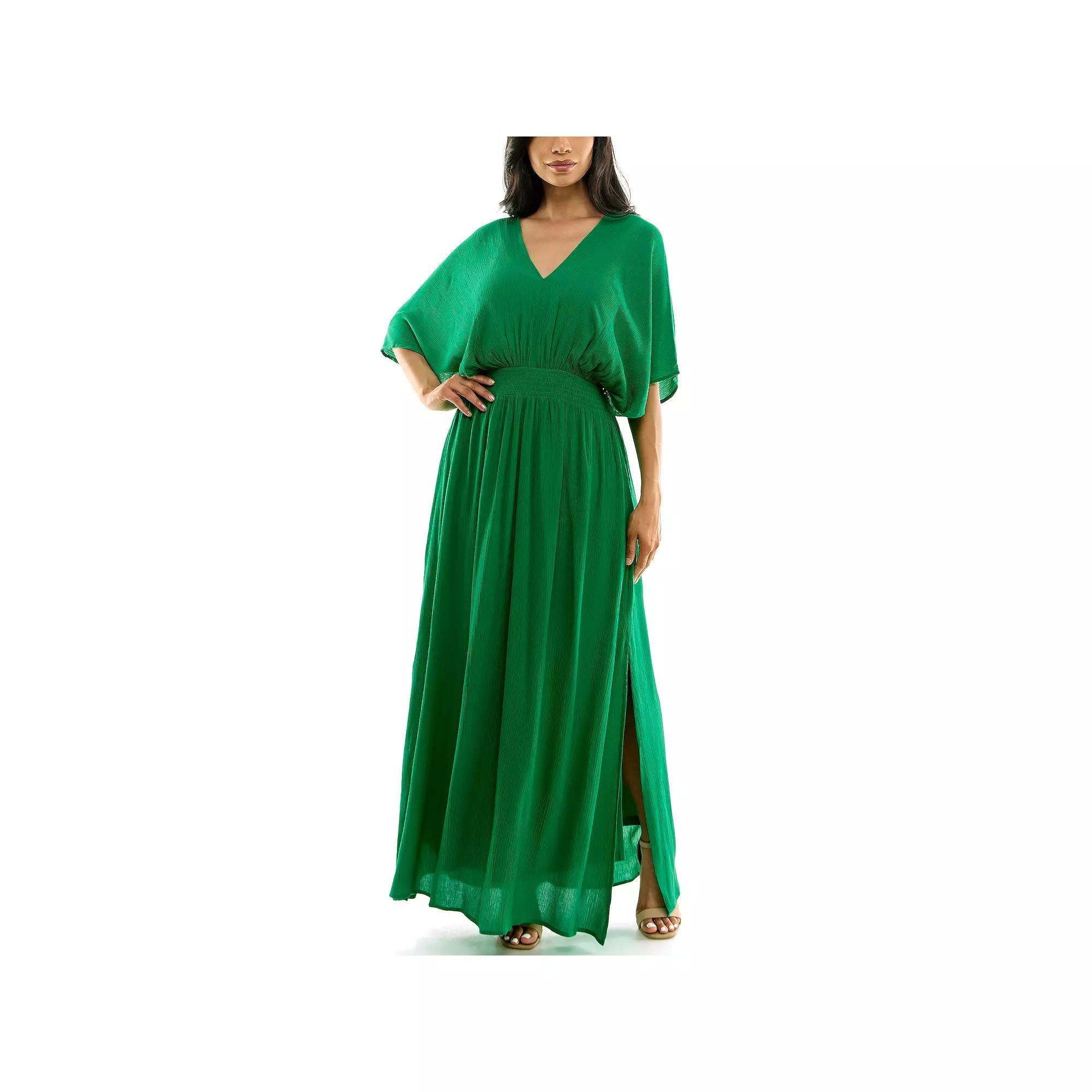 Women's Nina Leonard Smocked Maxi Dress, Size: Large, Bright Green Product Image
