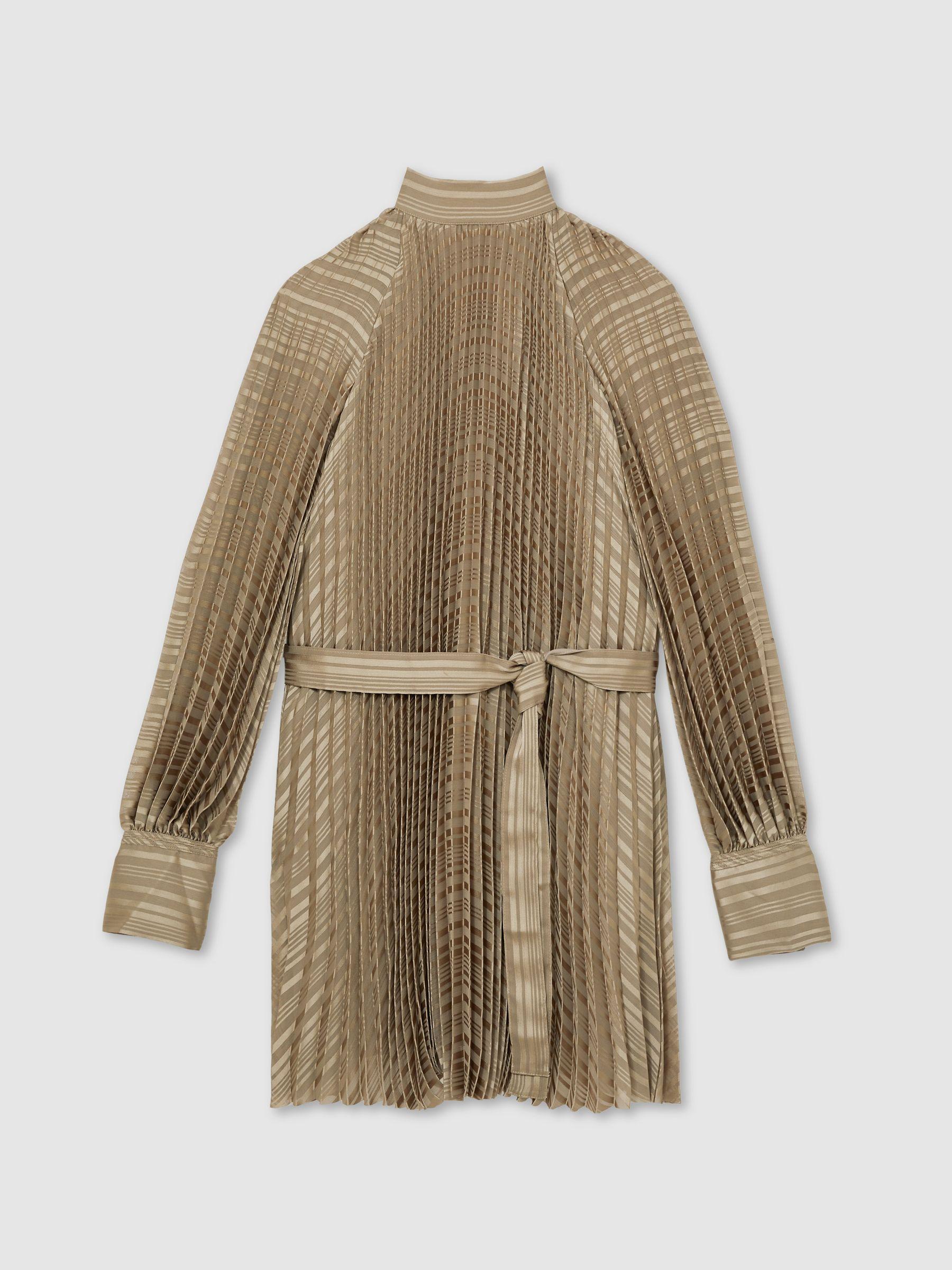 Pleated Belted Mini Dress in Sage Product Image
