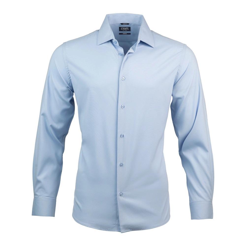 Chaps Mens Slim Fit Dress Shirt Wrinkle Resistant Stretch White Long Sleeve Shirts for Men Formal Blue Solid Small Product Image