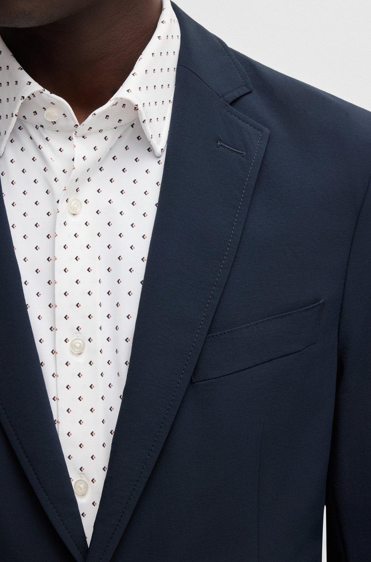 BOSS - Slim-fit suit jacket in travel-friendly stretch softshell - Dark Blue Product Image