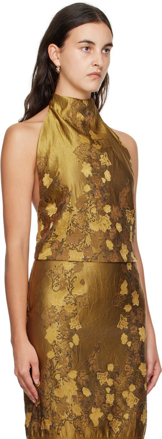 DRIES VAN NOTEN Cyntias Leaf-embroidered Halter Top In Ocra Product Image