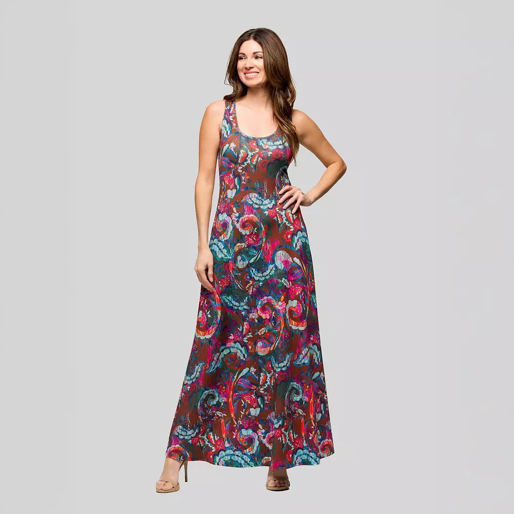 Women's 24seven Comfort Apparel Paisley Print Scoop Neck A-Line Sleeveless Maxi Dress, Size: Small, Brown Team Product Image