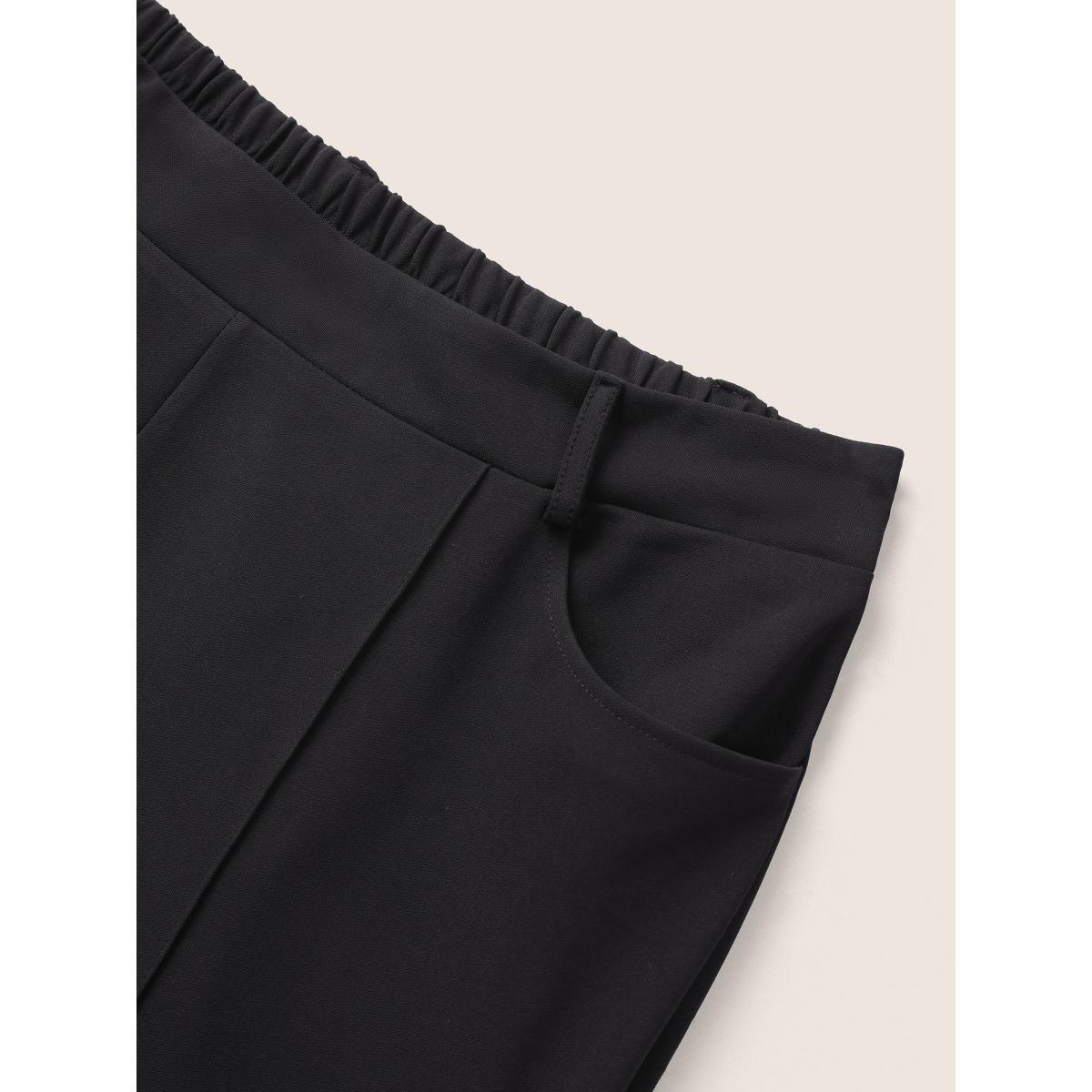 Plus Size Solid High Rise Elastic Waist Flare Leg Pants Women Black At the Office Flare Leg High Rise Work Pants BloomChic 26/4X Product Image