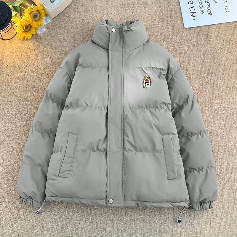 Couple Matching Stand Collared Patterned Print Zip Puffer Jacket Product Image