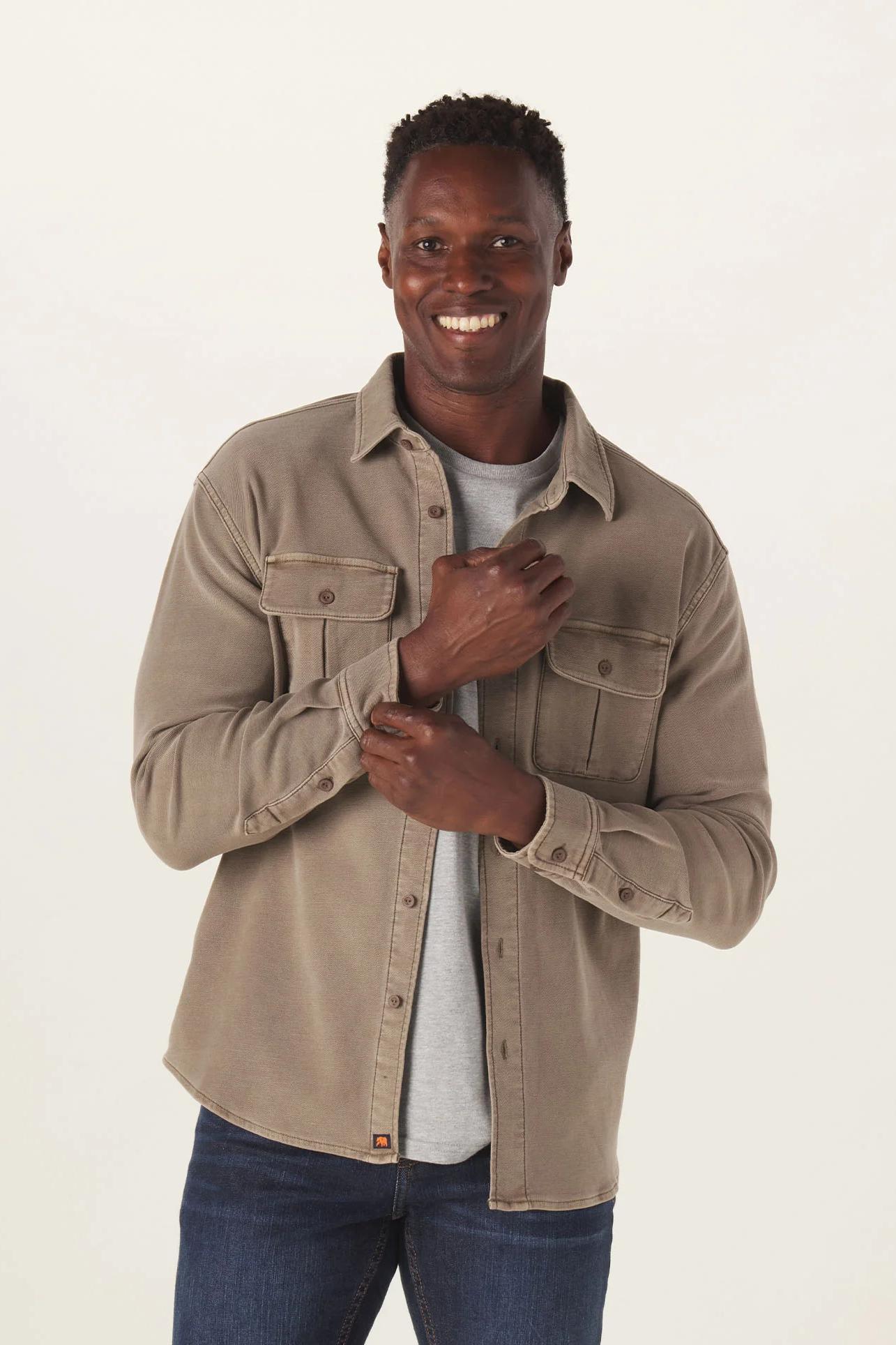 Comfort Terry Shirt Jacket - Taupe Product Image