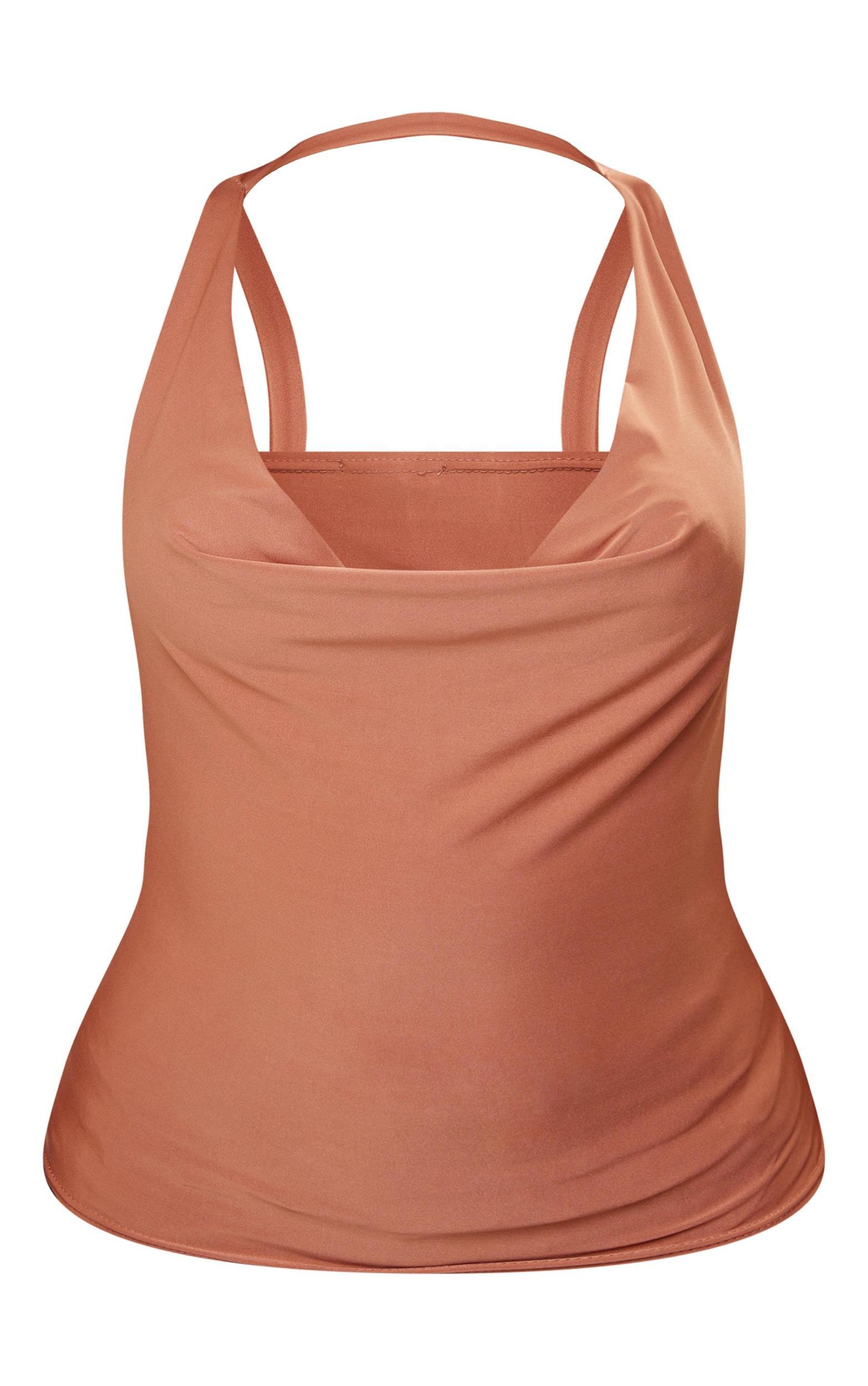 Shape Mocha Slinky Cowl Neck Long Top Product Image