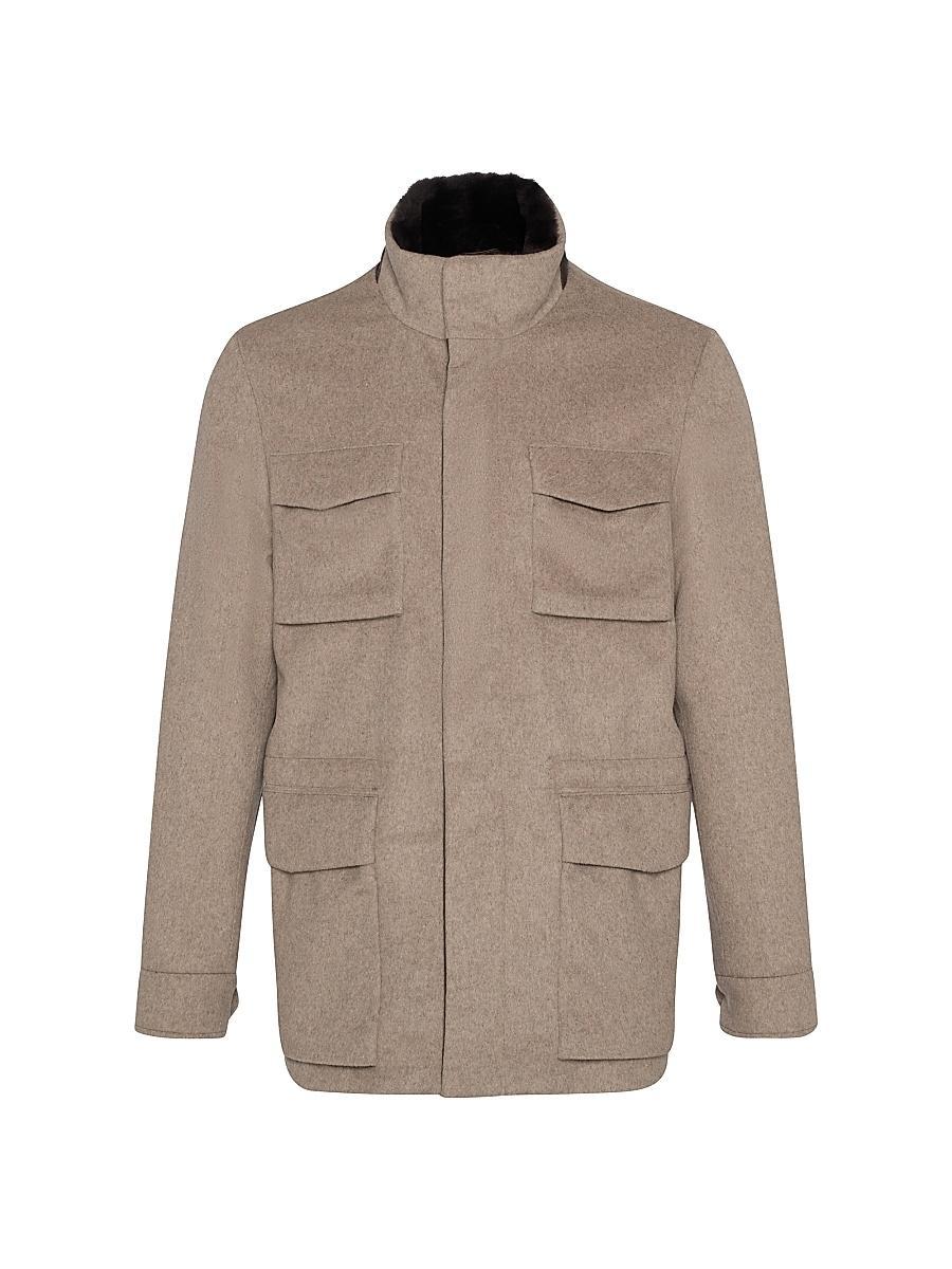 Womens Fabric Jacket with Merino Shearling Lamb Collar Product Image