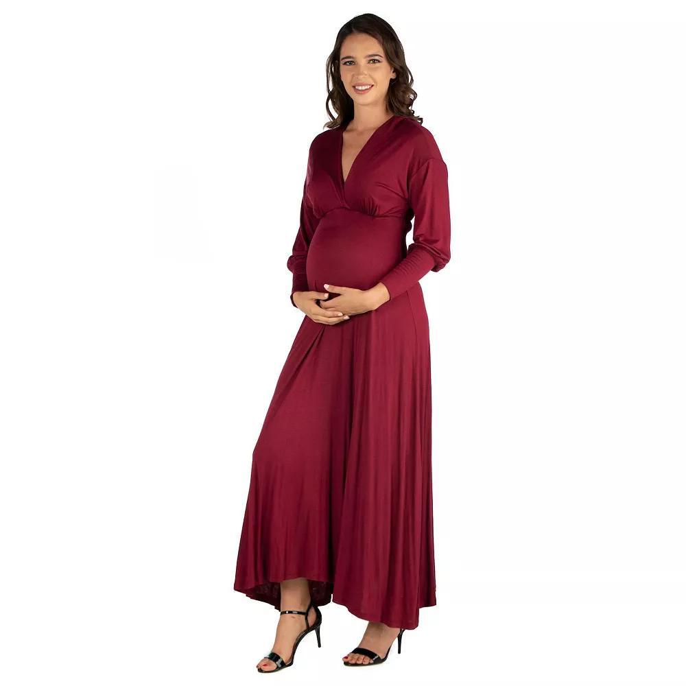 Maternity 24Seven Comfort Apparel V-Neck Long Sleeve Maxi Dress, Women's, Size: Small-Mat, Green Product Image