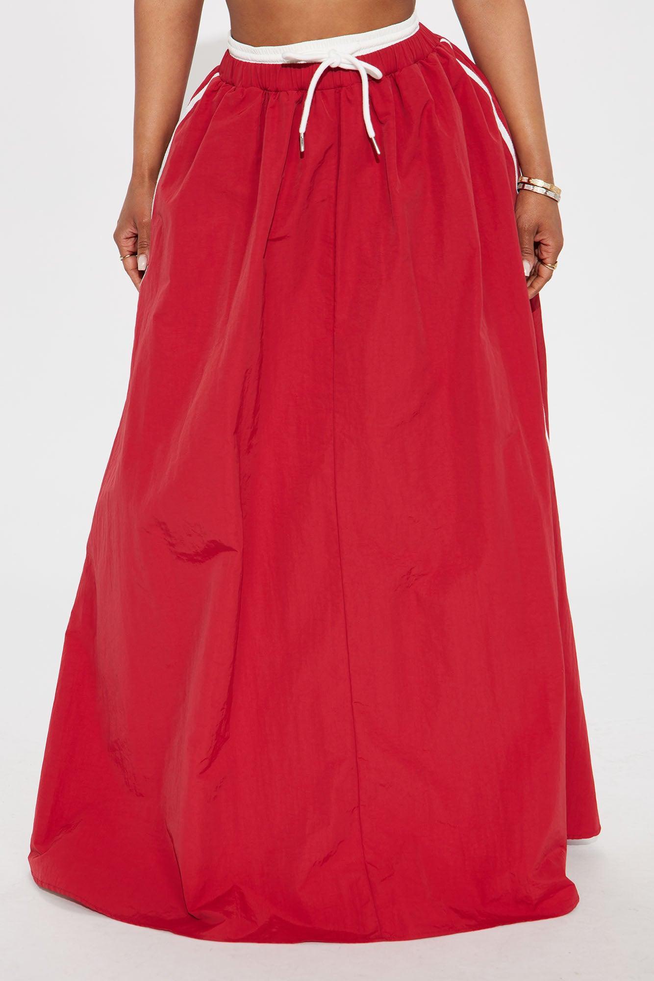 Sporty Gal Striped Maxi Skirt - Red Product Image