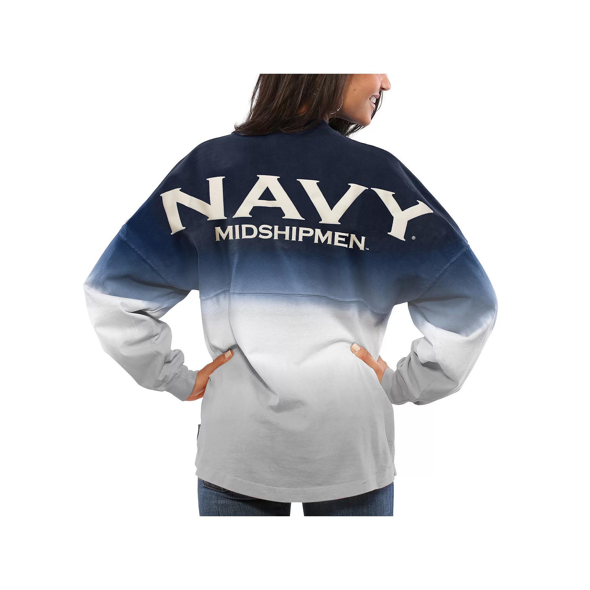 Women's Navy Navy Midshipmen Ombre Long Sleeve Dip-Dyed Spirit Jersey, Size: Small, Blue Product Image