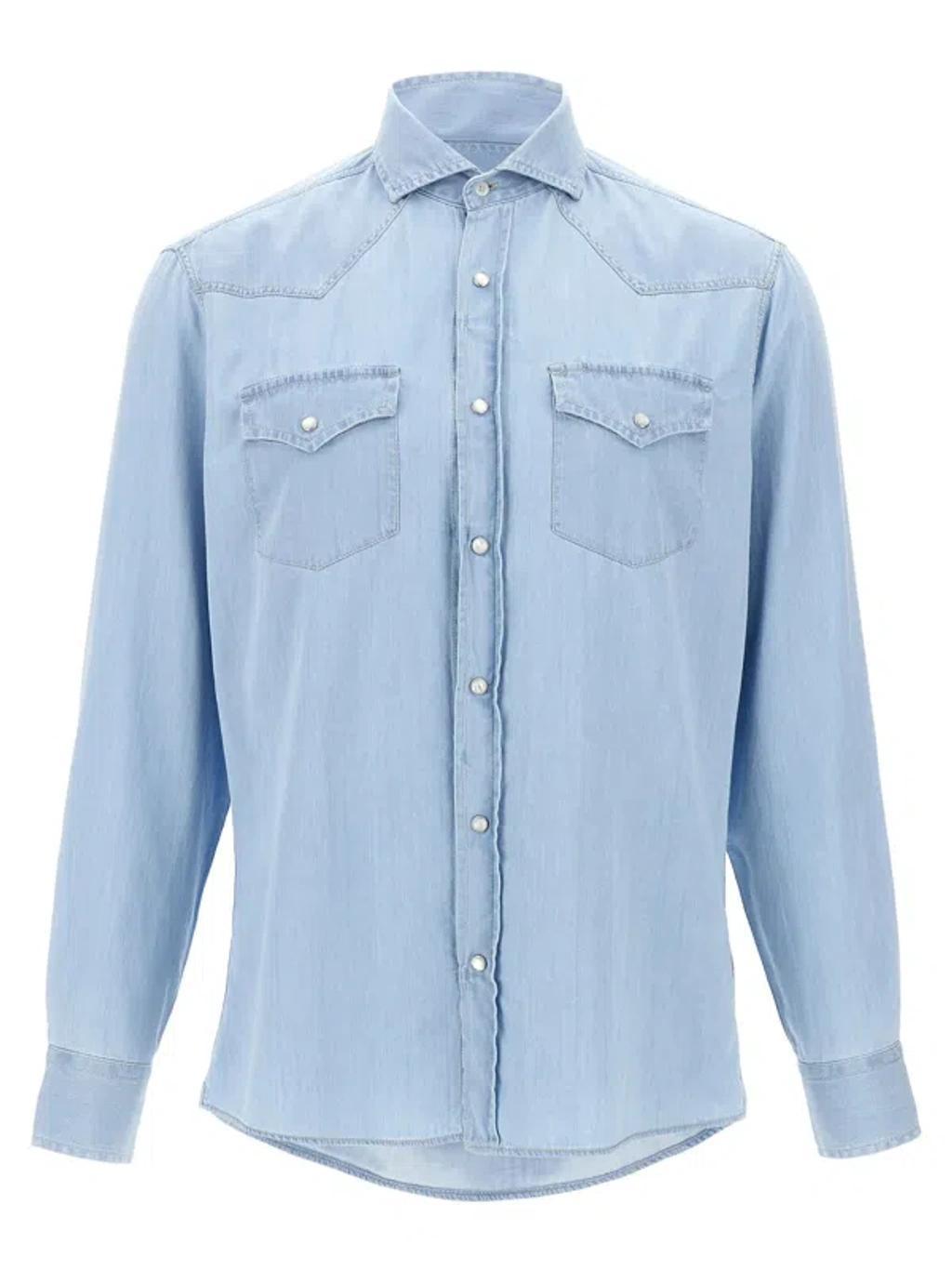 BRUNELLO CUCINELLI Button-up Denim Shirt In Blau Product Image