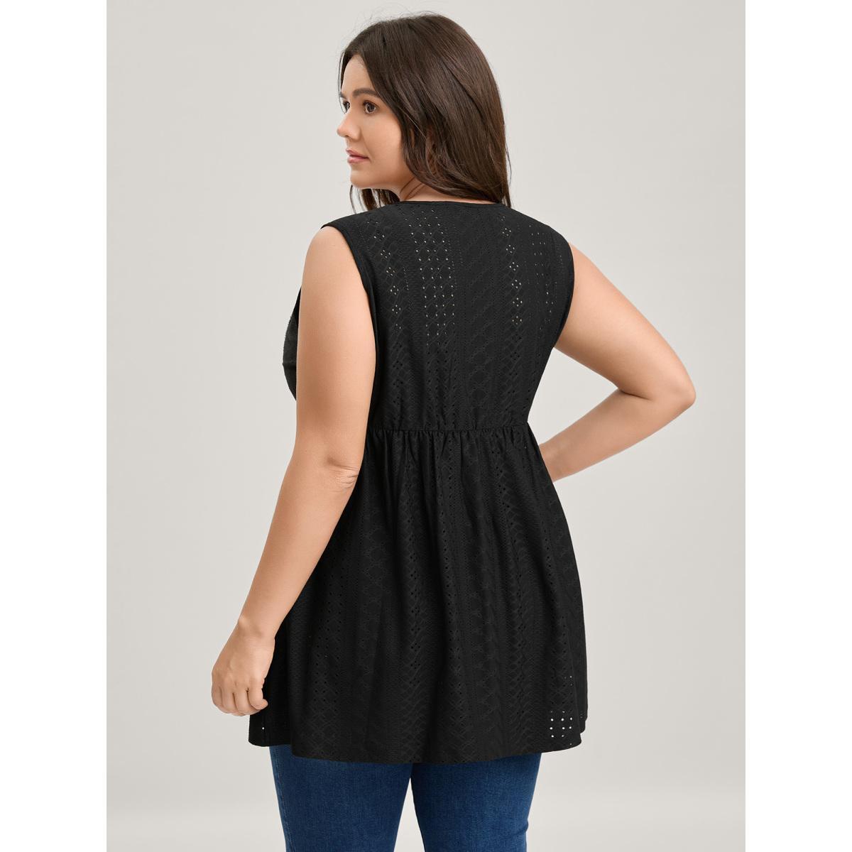 Plus Size Textured Floral Lace Neck Long Tank Top Women Black Overlapping Flat collar with V-notch Everyday-Elegant Tank Tops Camis BloomChic 12/L Product Image