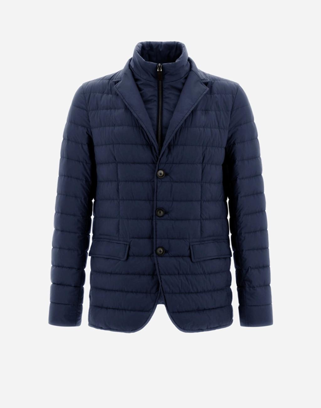 HERNO La Giacca Water Resistant Down Blazer With Removable Bib In Blue Product Image