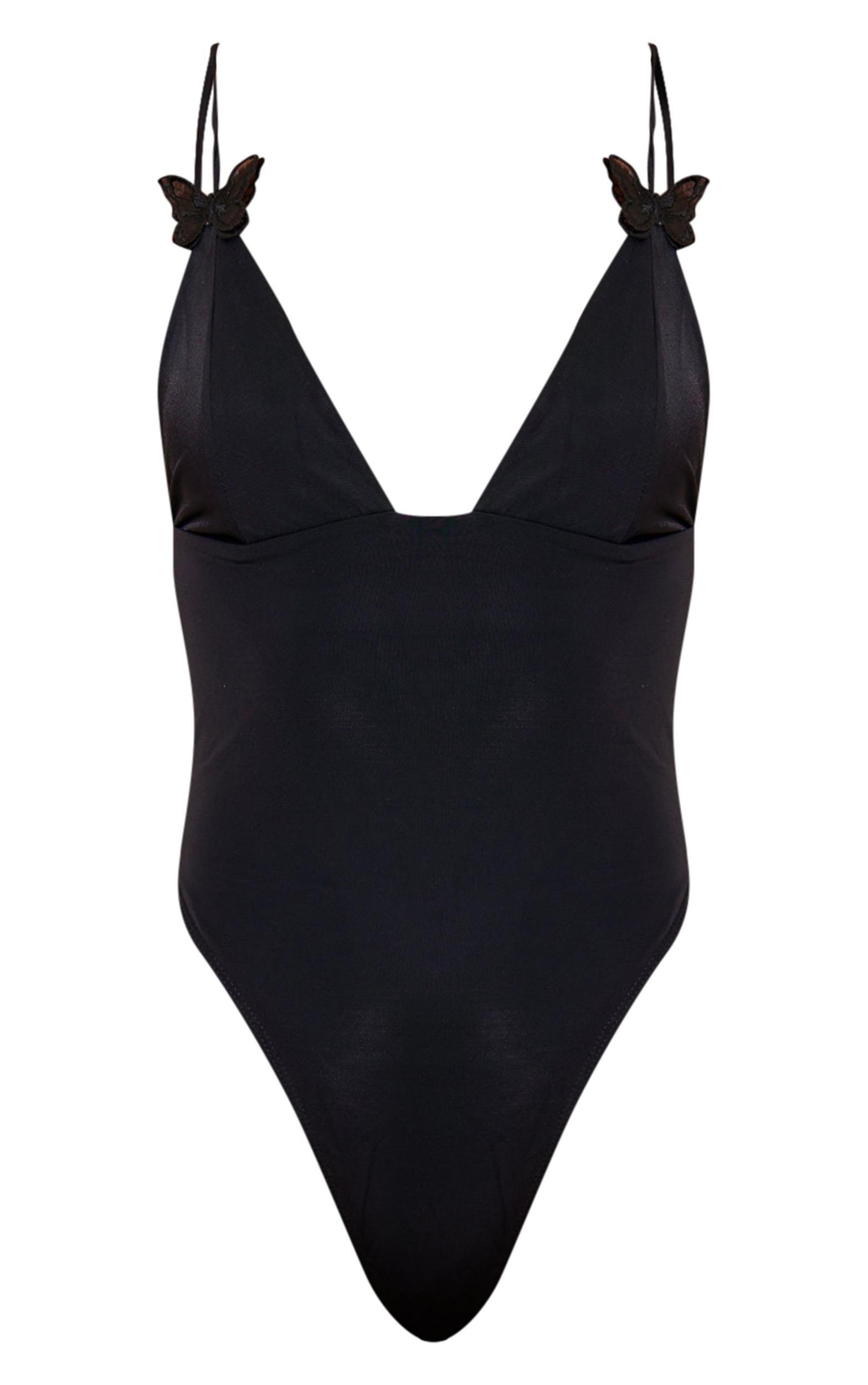 Black Butterfly Applique High Leg Swimsuit Product Image
