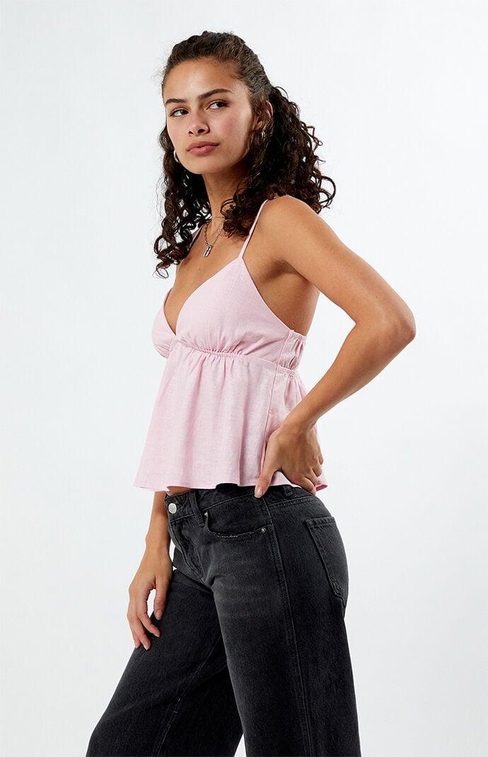 Womens Linen V-Neck Babydoll Tank Top Product Image