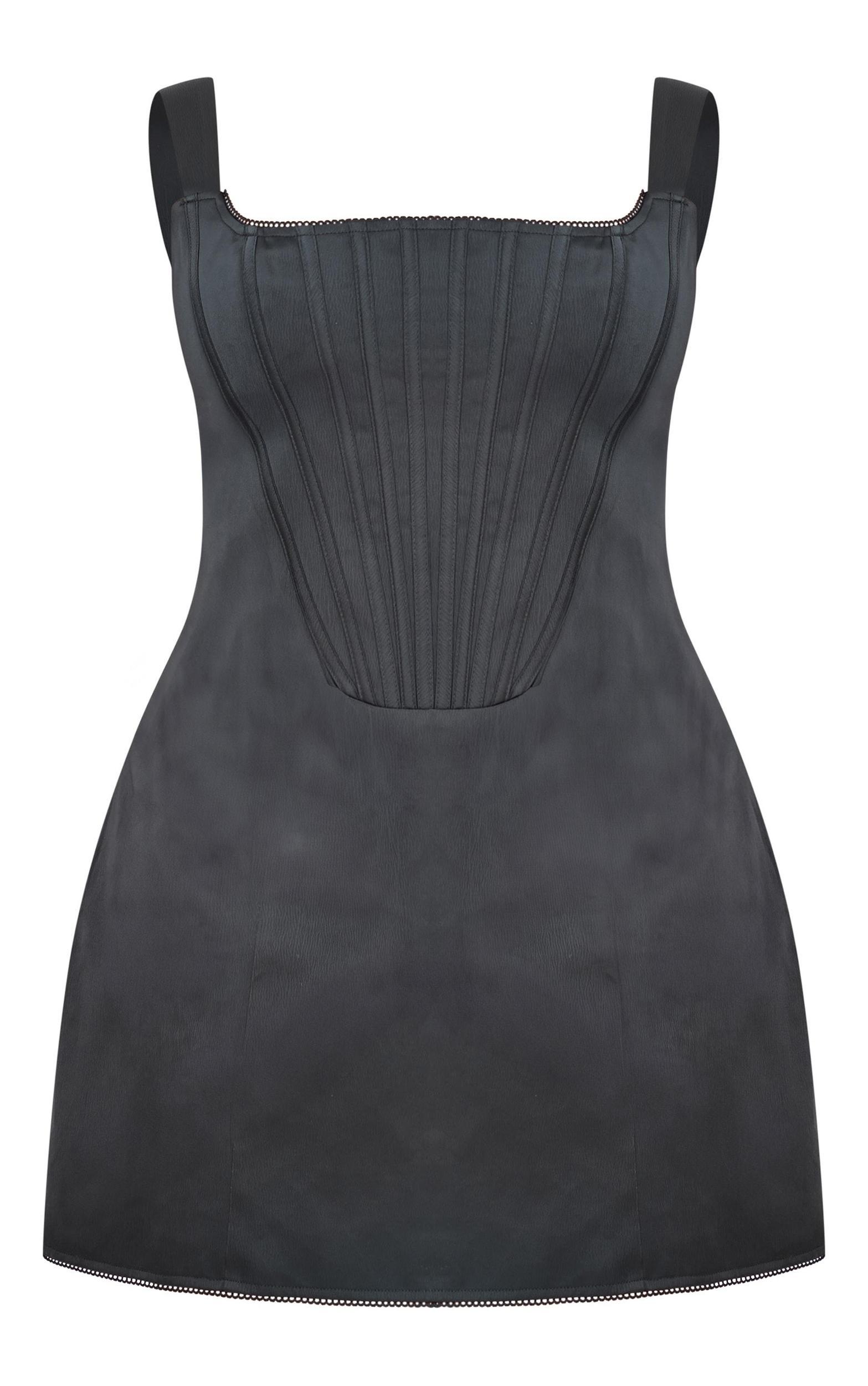 Plus Premium Black Woven Lace Back Corset Bodycon Dress Product Image