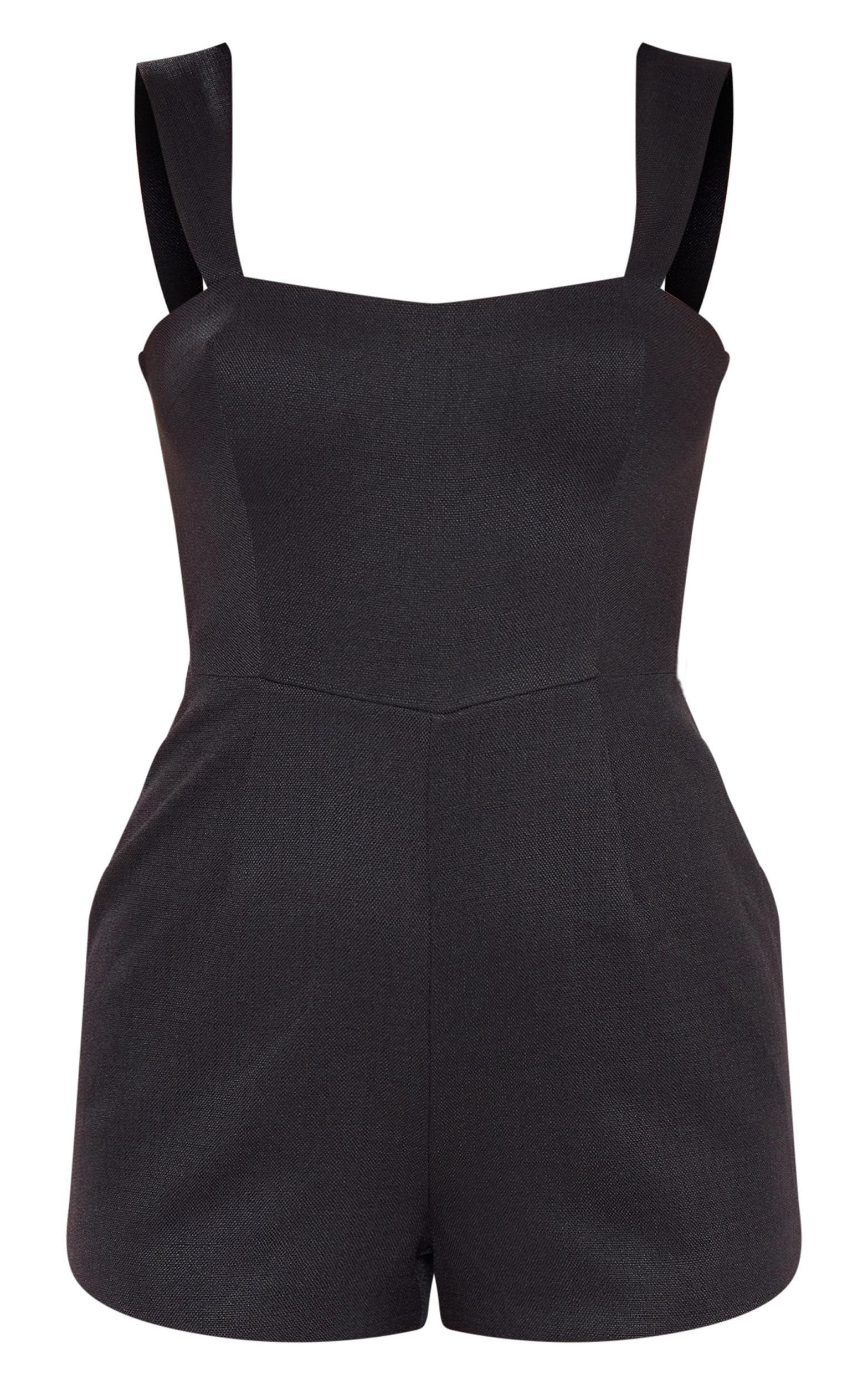 Black Woven Cut Out Bow Romper Product Image