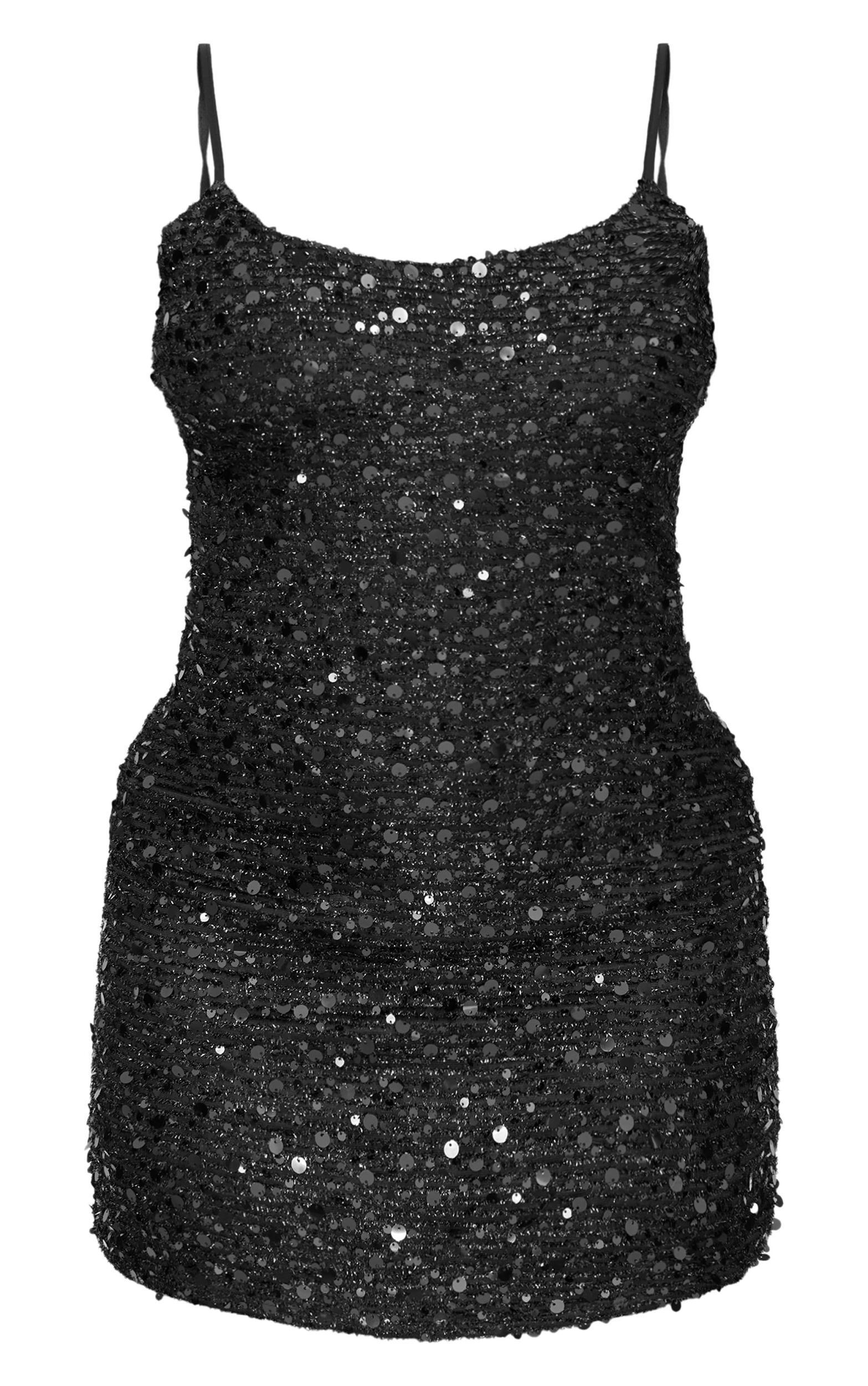 Plus Black Textured Sequin Embellished Mini Dress Product Image