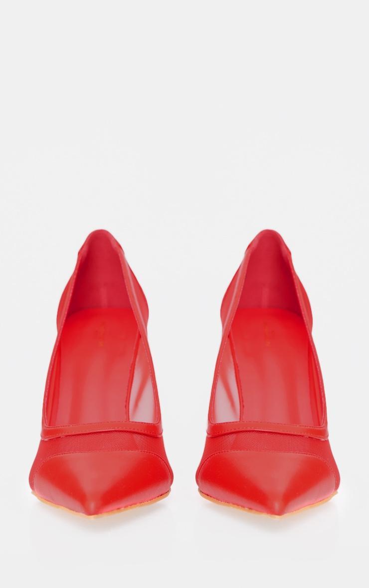 Red Mesh Wide Fit Point Toe Contrast High Stiletto Court Heels Product Image