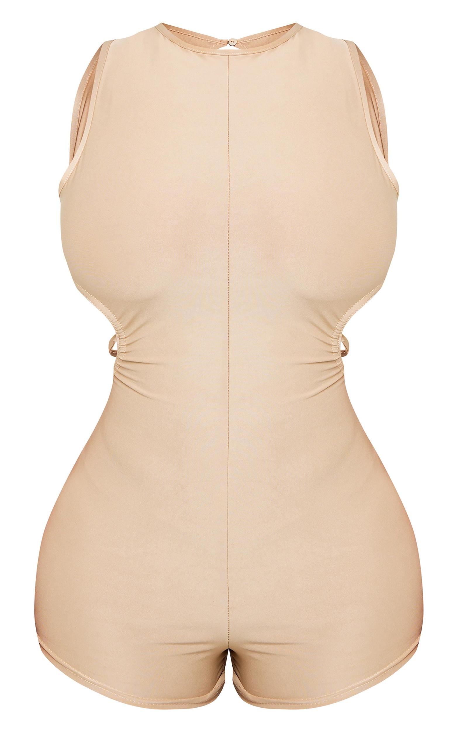 Shape Taupe Slinky Cut Out Back Ring Detail Unitard Product Image