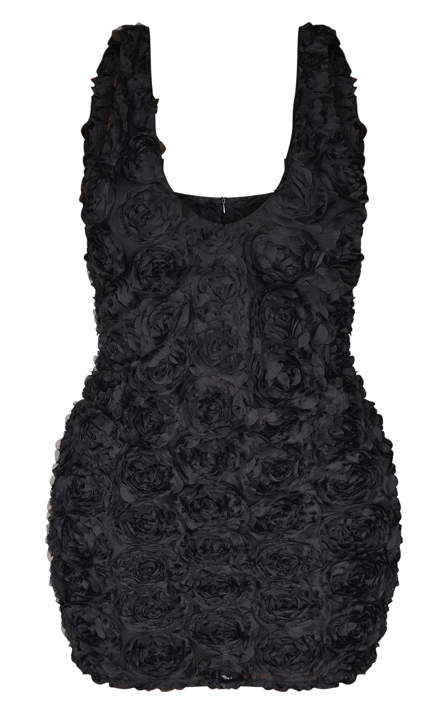Shape Black 3d Rose Scoop Neck Mini Dress Product Image