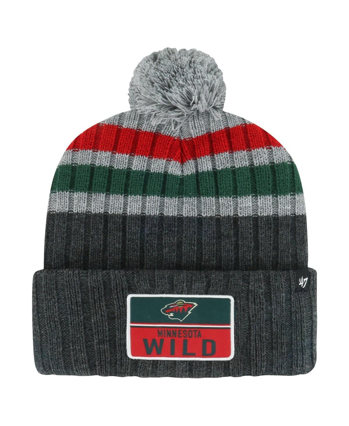 Men's '47 Gray Minnesota Wild Stack Patch Cuffed Knit Hat with Pom, Grey Product Image