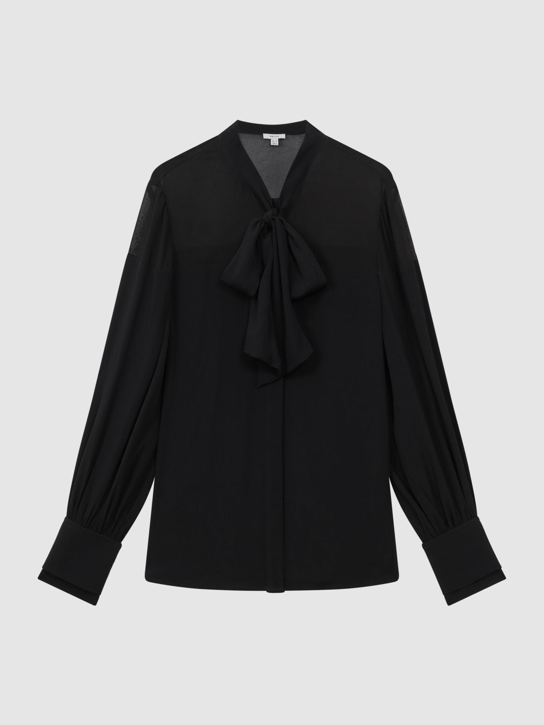 Tie Neck Semi-Sheer Blouse in Black Product Image