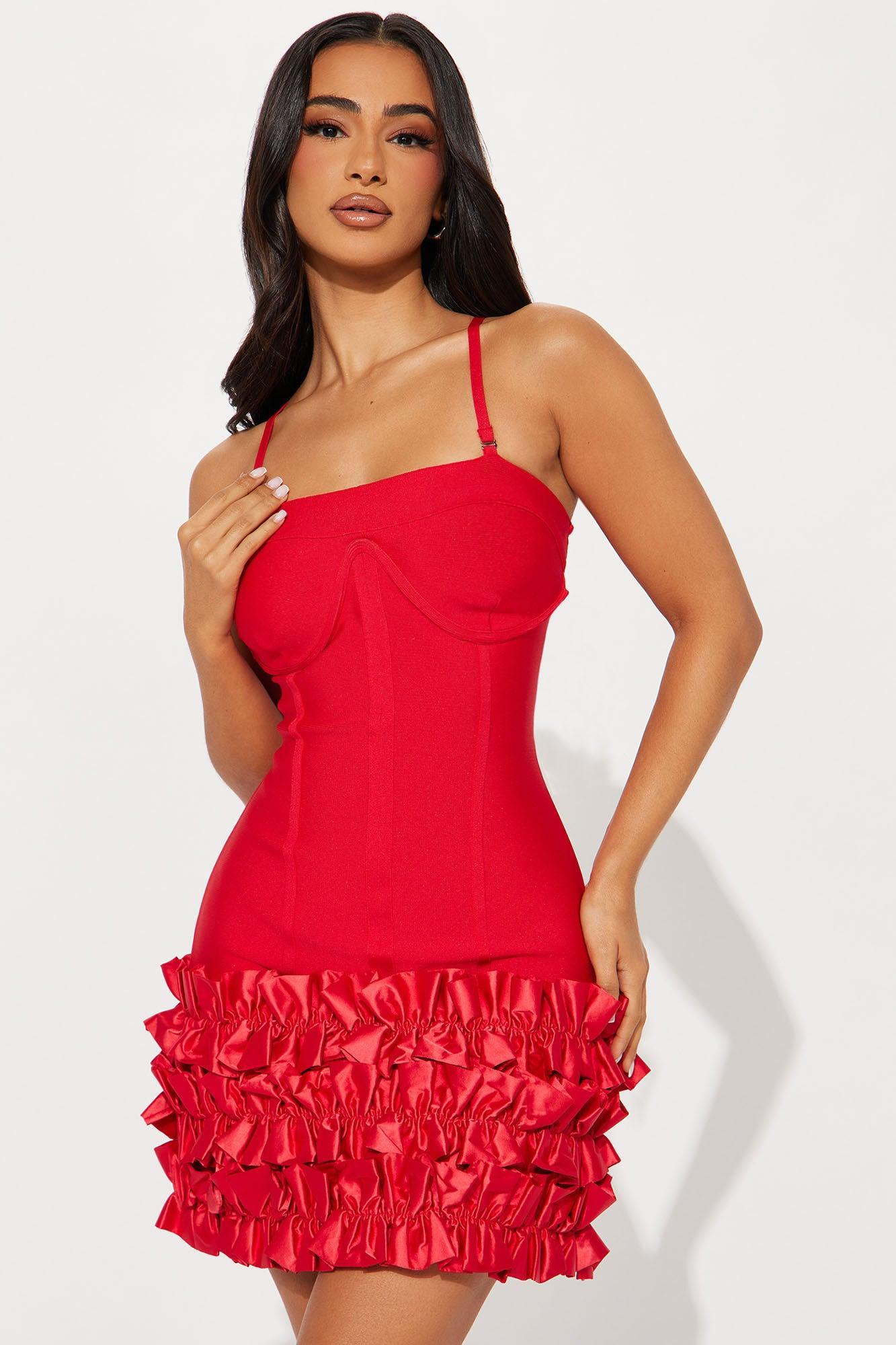 Rosanna Ruffle Bandage Mini Dress - Red Product Image