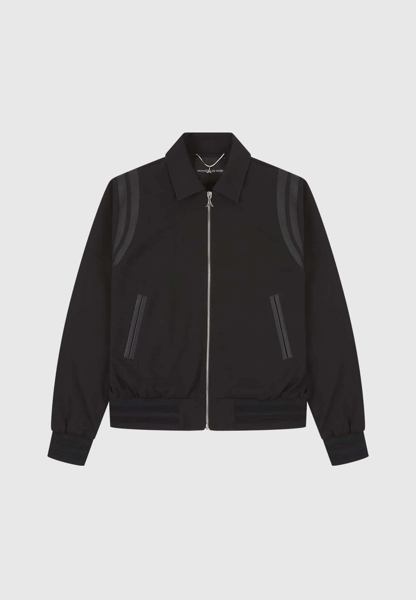 Leather Panelled Varsity Jacket - Black Male Product Image