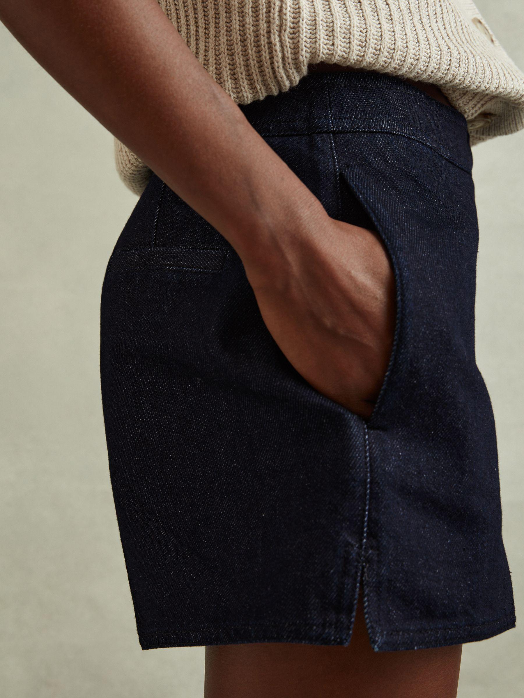High-Rise Denim Suit Shorts in Dark Blue Product Image
