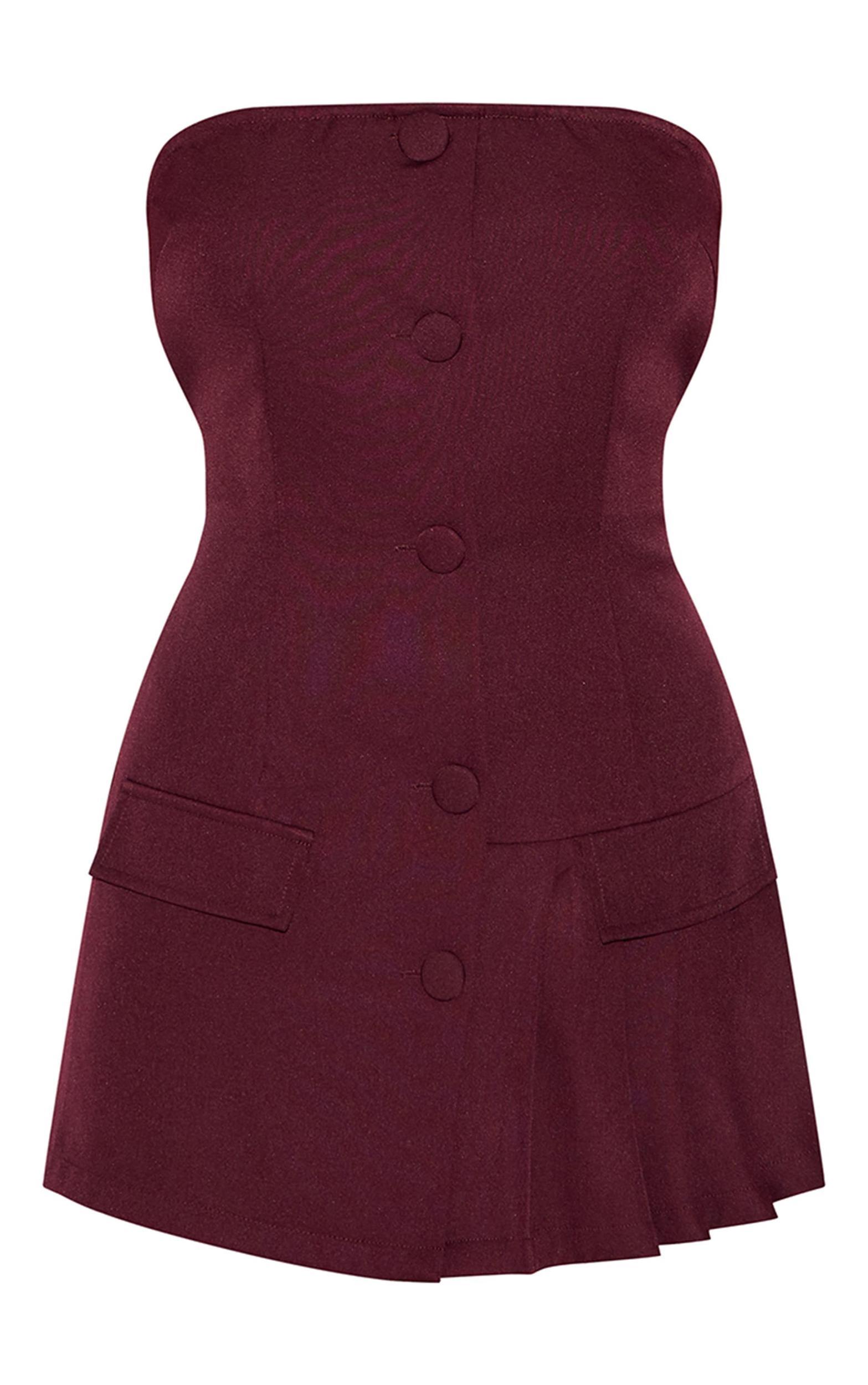 Petite Red Broderie Bandeau Ruched Shift Dress Product Image