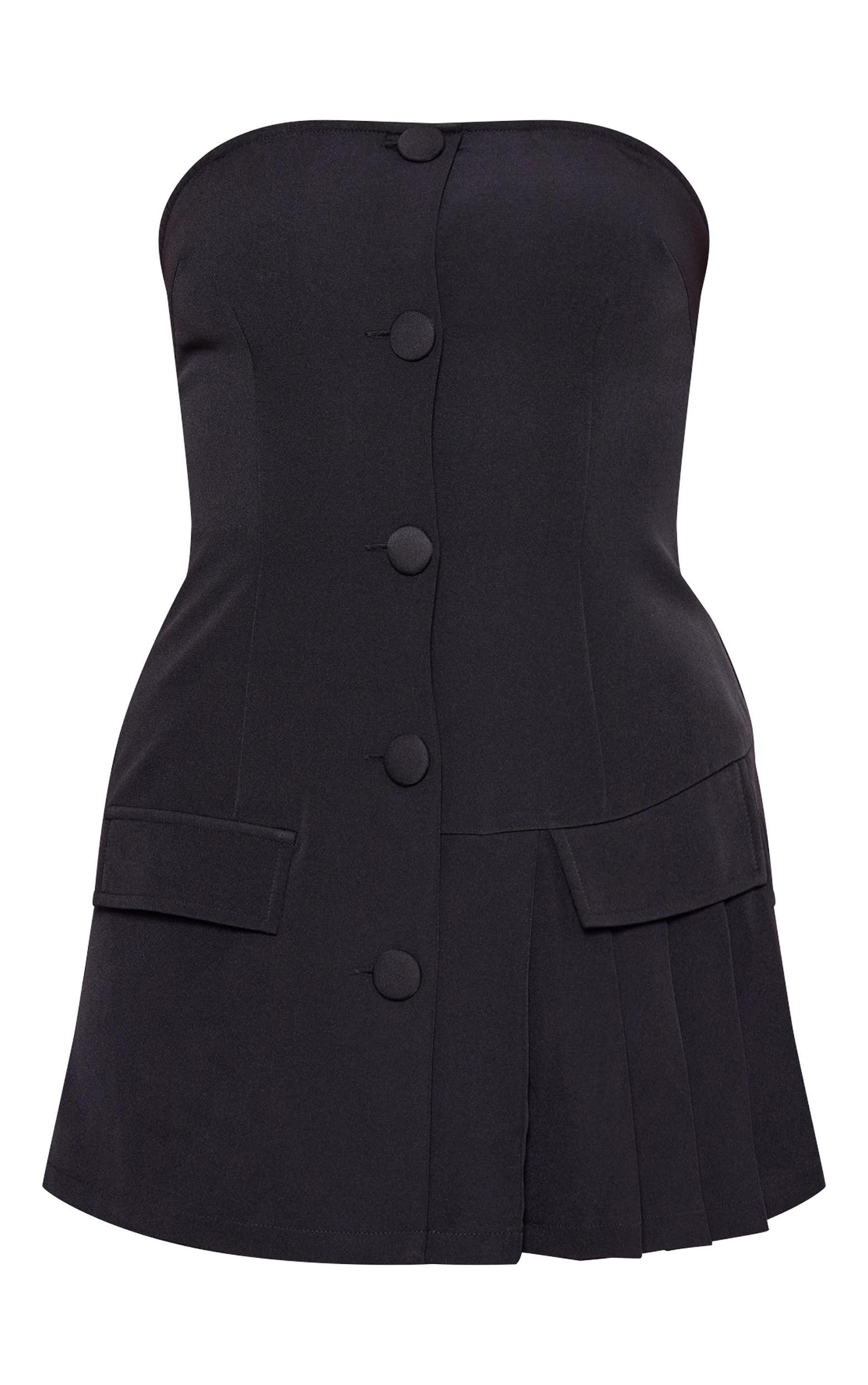 Black Pleat Detail Bandeau Skort Romper Product Image