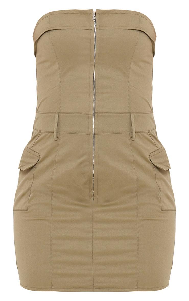 Sage Khaki Cargo Pocket Zip Up Bandeau Bodycon Dress Product Image