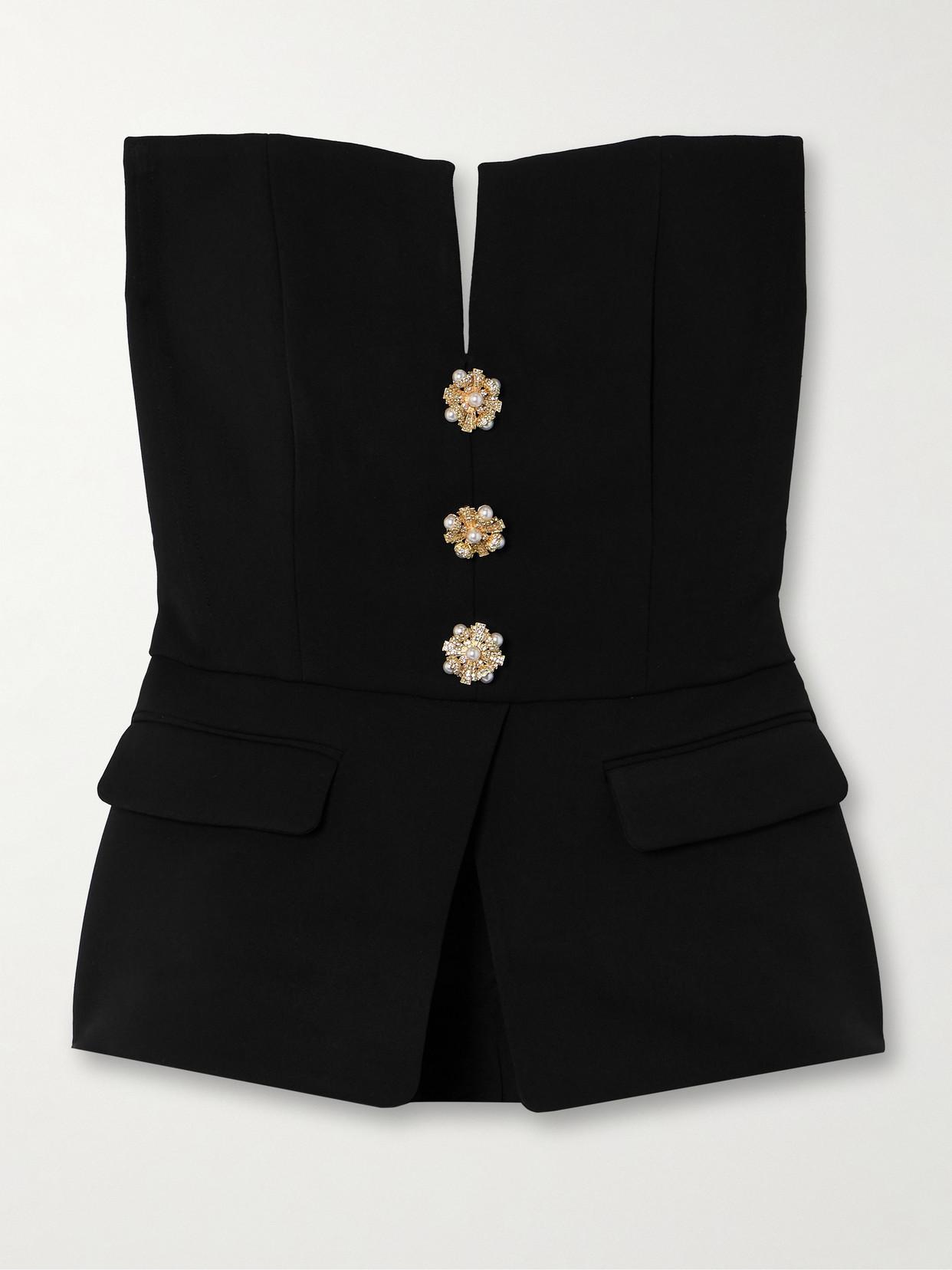 Crepe Bandeau Peplum Top In Black Product Image