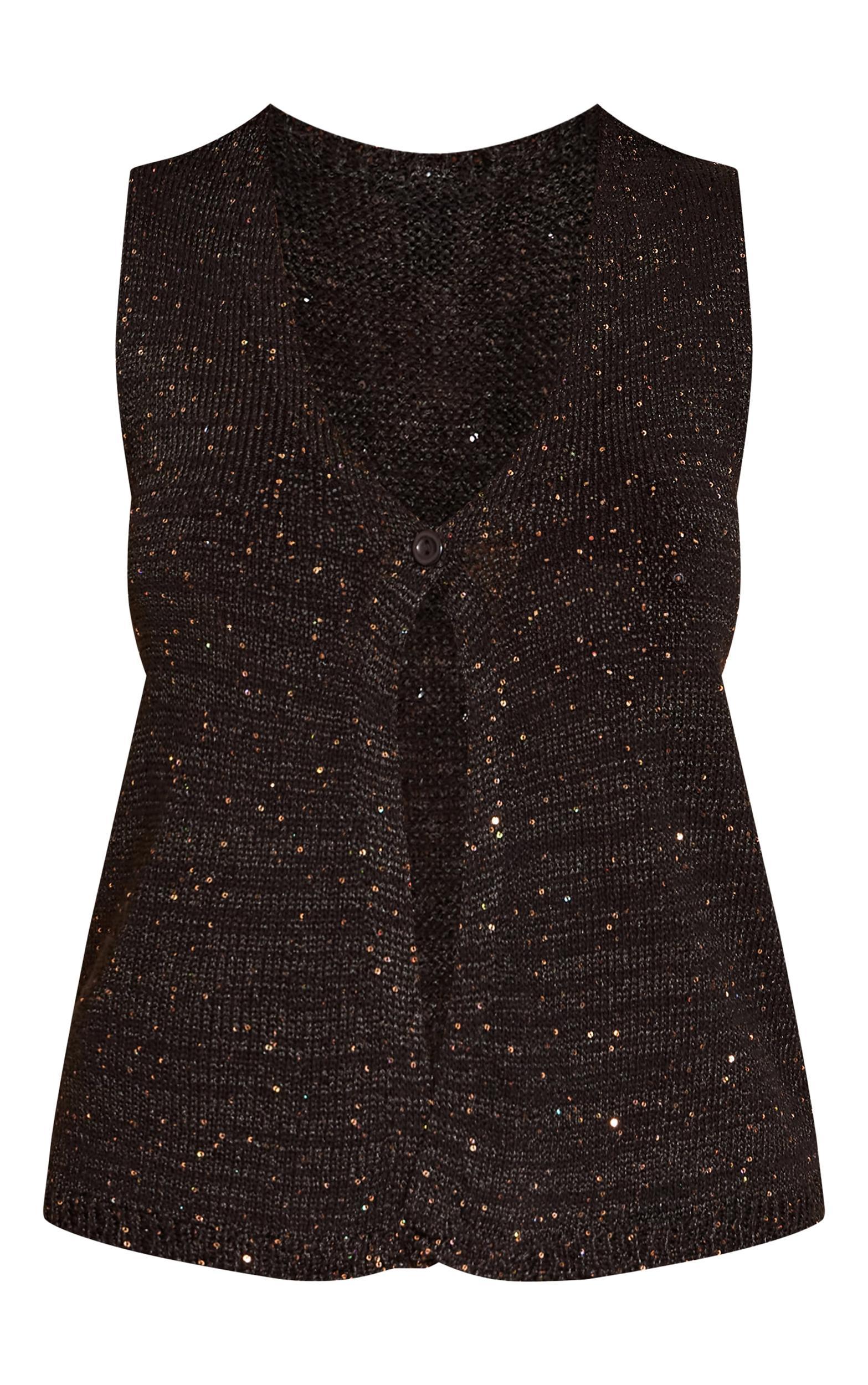 Petite Black Sequin Knitted Vest Top Product Image
