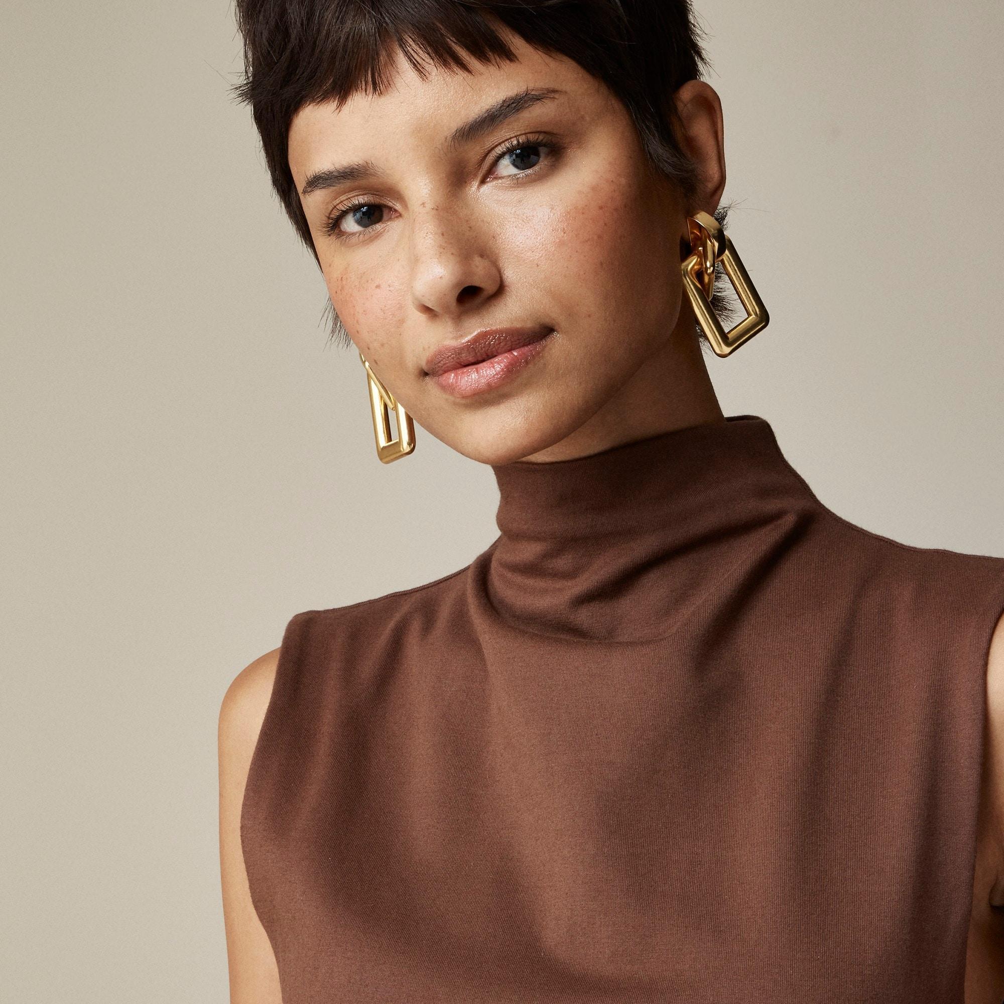 Fitted knit mockneck dress with poplin skirt Product Image