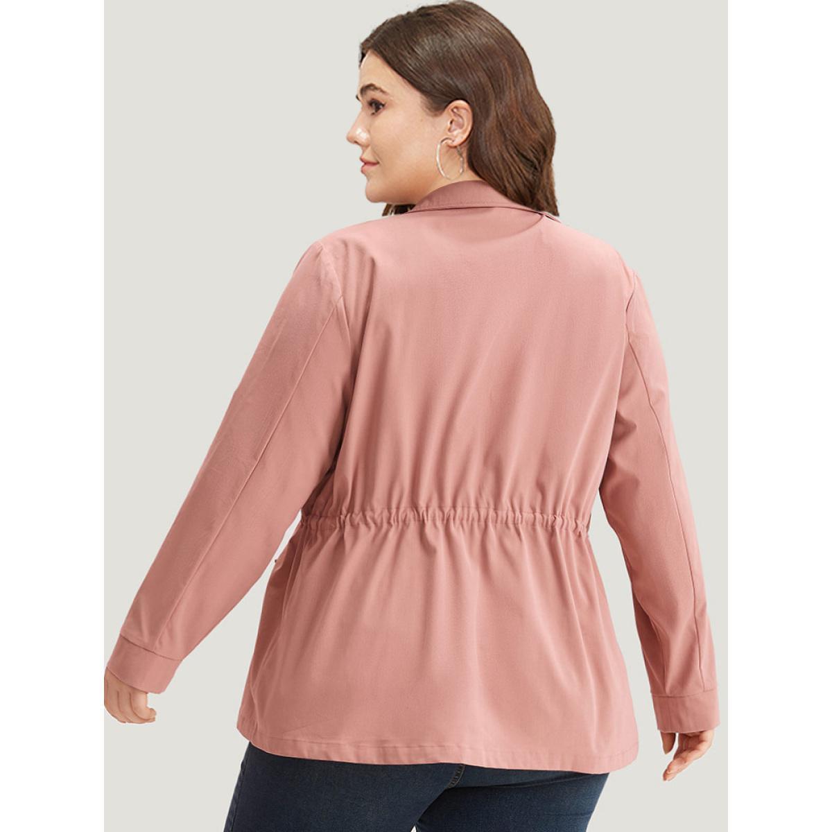 Plus Size Plain Pocket Button Through Drawstring Zipper Coat Women Rouge Plain Pocket Dailywear Jackets BloomChic 12/L Product Image